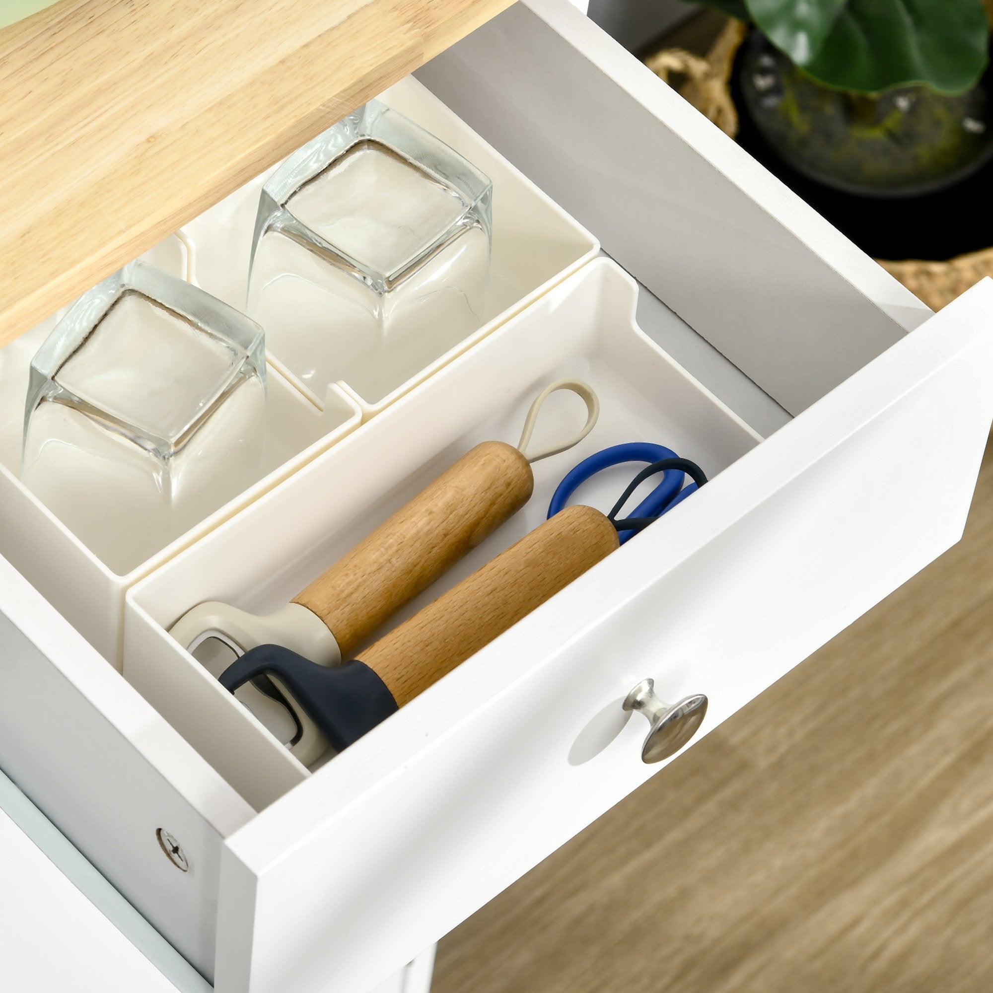 Aparador de Cozinha Branco 101x40x85cm com 3 Gavetas e 3 Portas