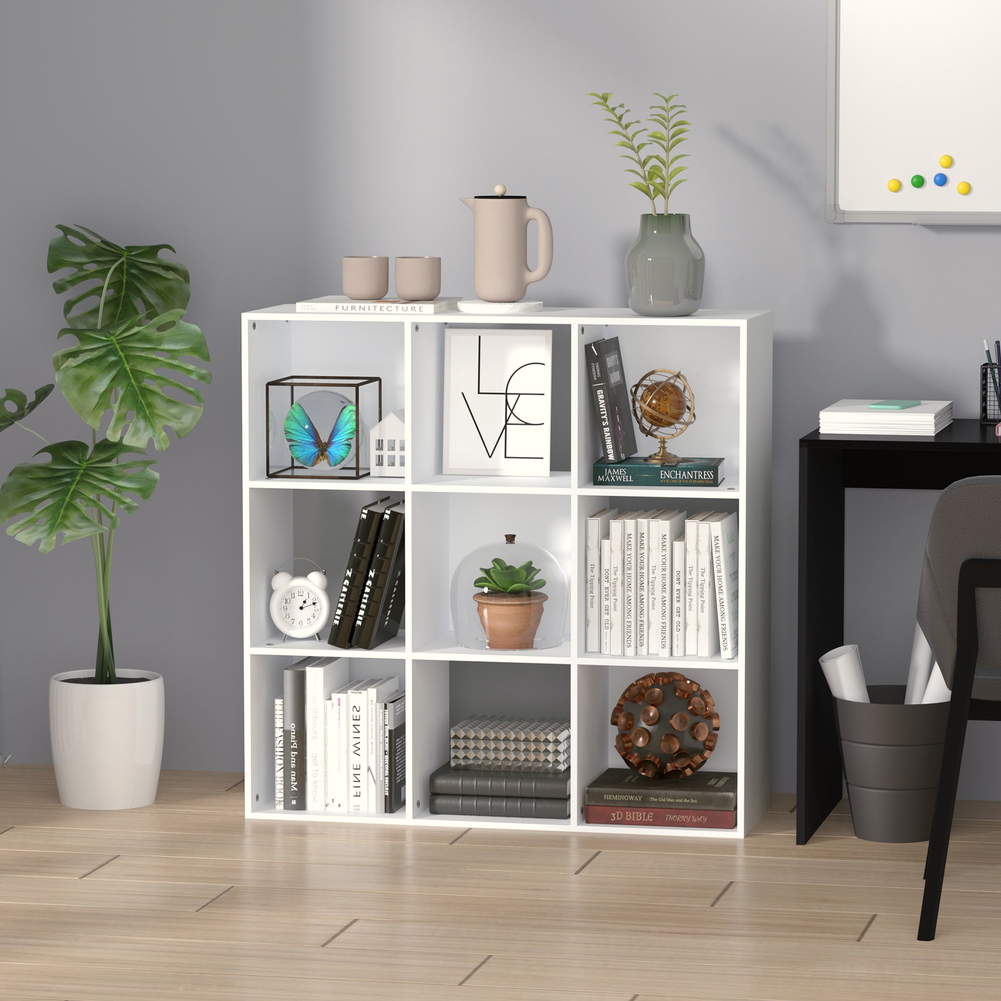 Estante de Madeira 3 Níveis 9 Compartimentos 91,5x29,5x91,5 cm Branco