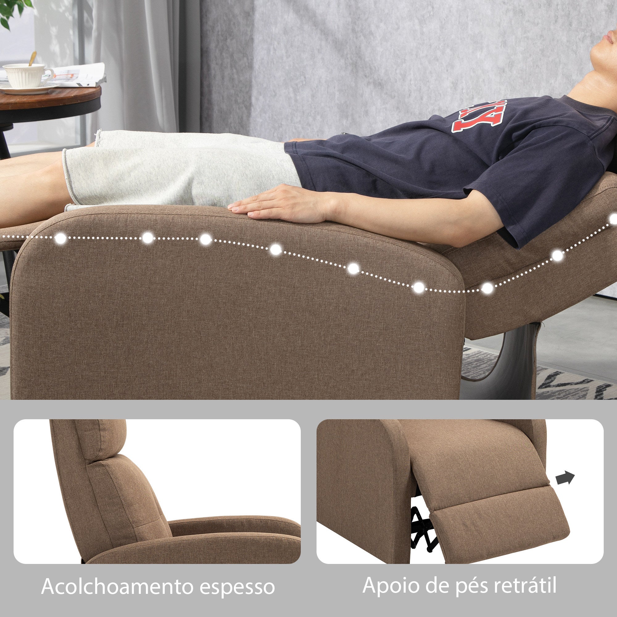 Poltrona Relax Reclinável 67x87x98 cm - Cor Marrom
