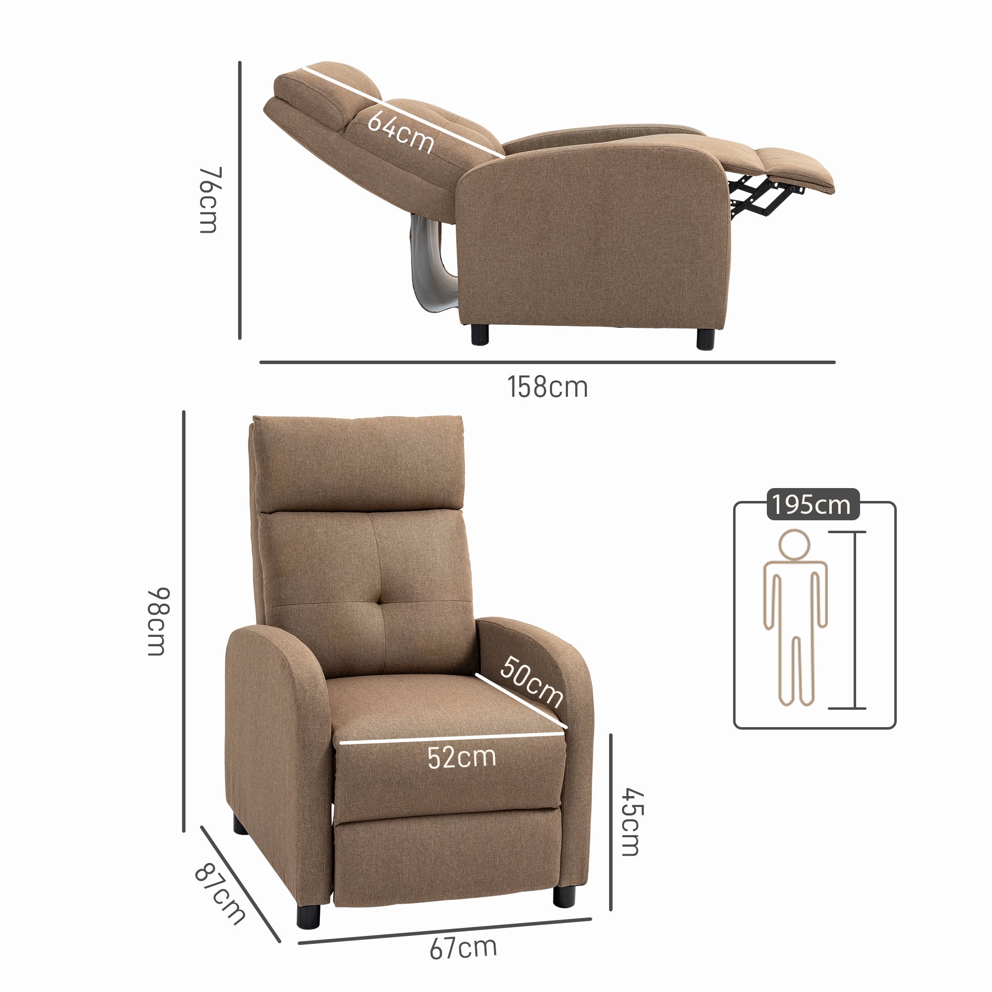Poltrona Relax Reclinável 67x87x98 cm - Cor Marrom