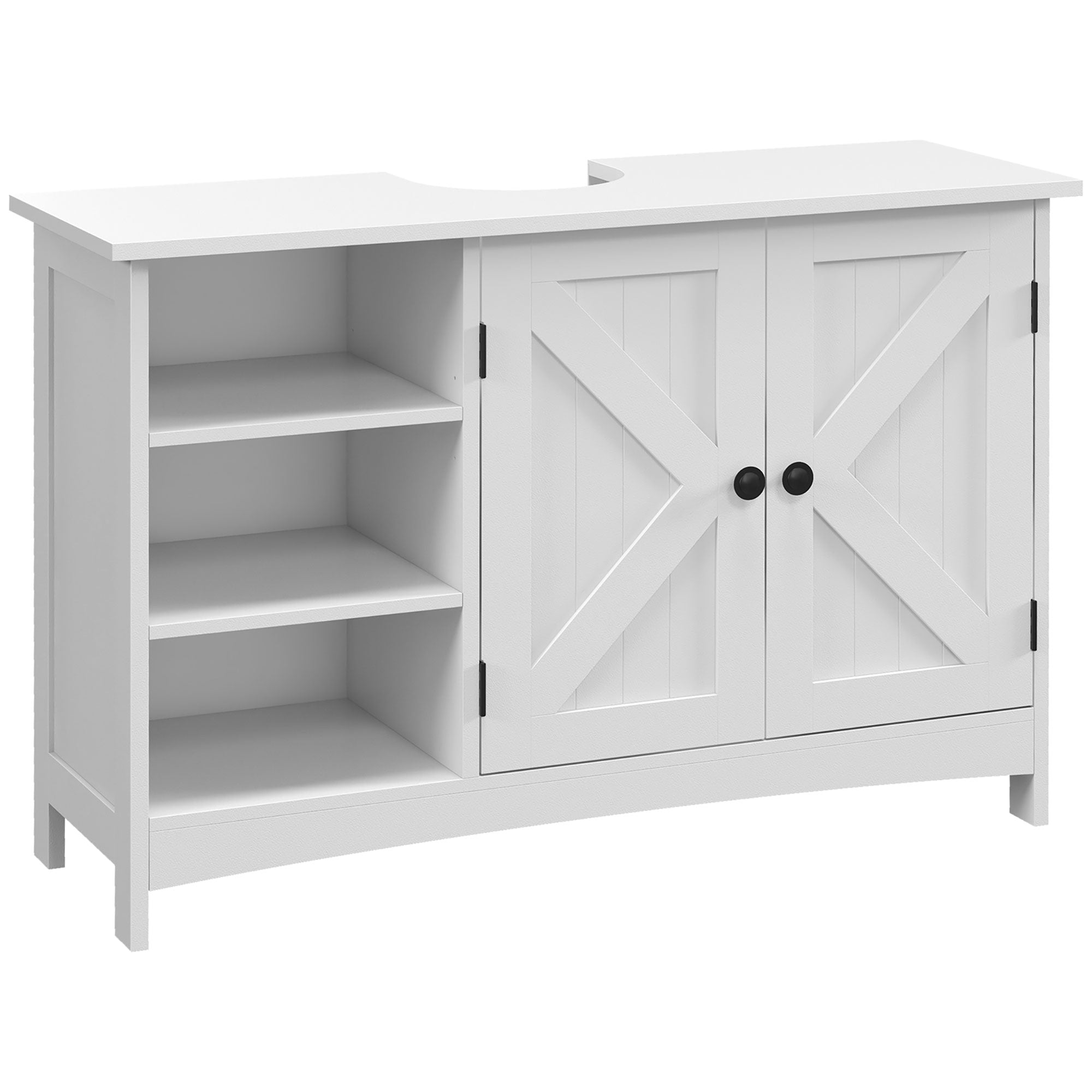 Móvel para Lavatório Branco 90x30x60 cm com Armário e Prateleiras - Estilo Moderno