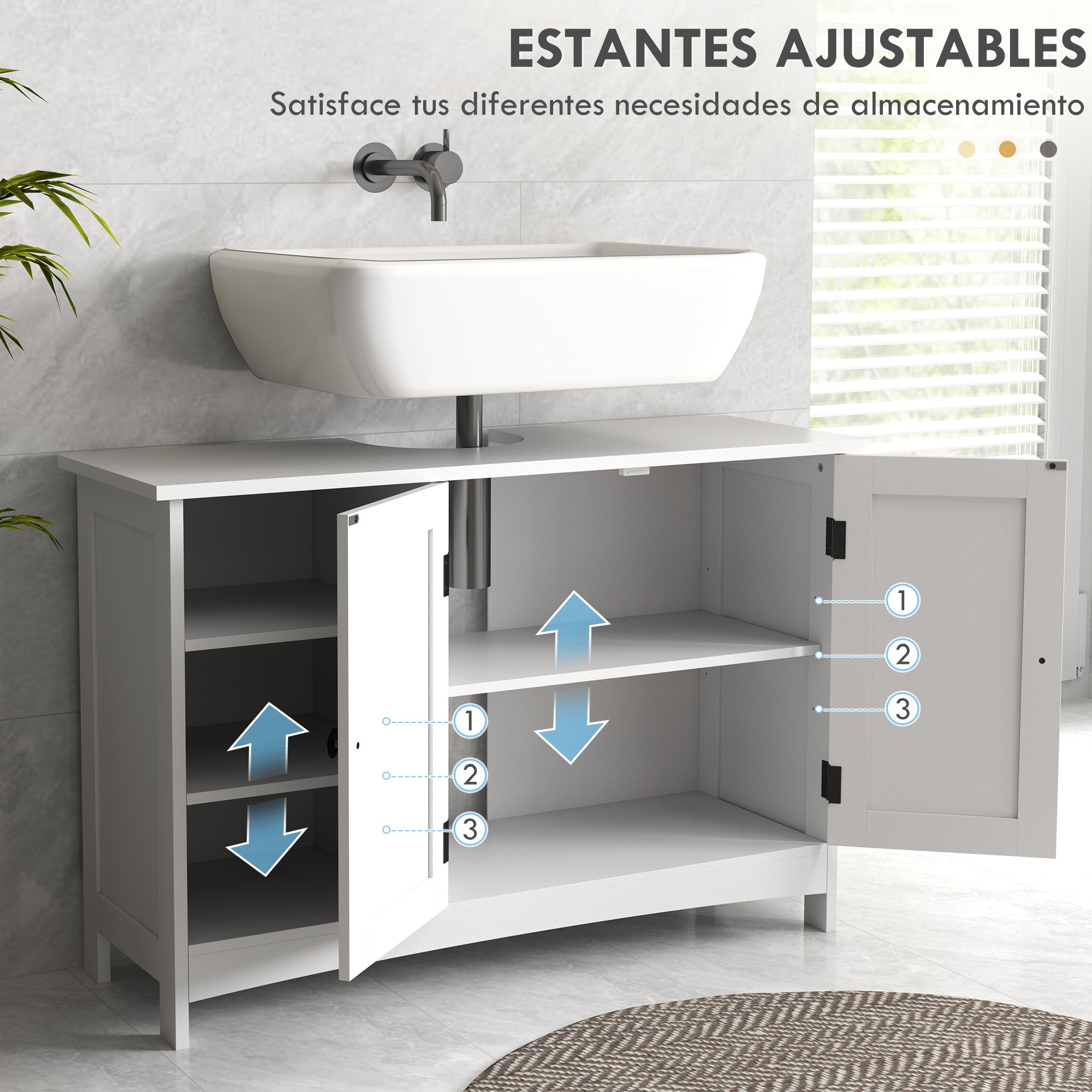Móvel para Lavatório Branco 90x30x60 cm com Armário e Prateleiras - Estilo Moderno