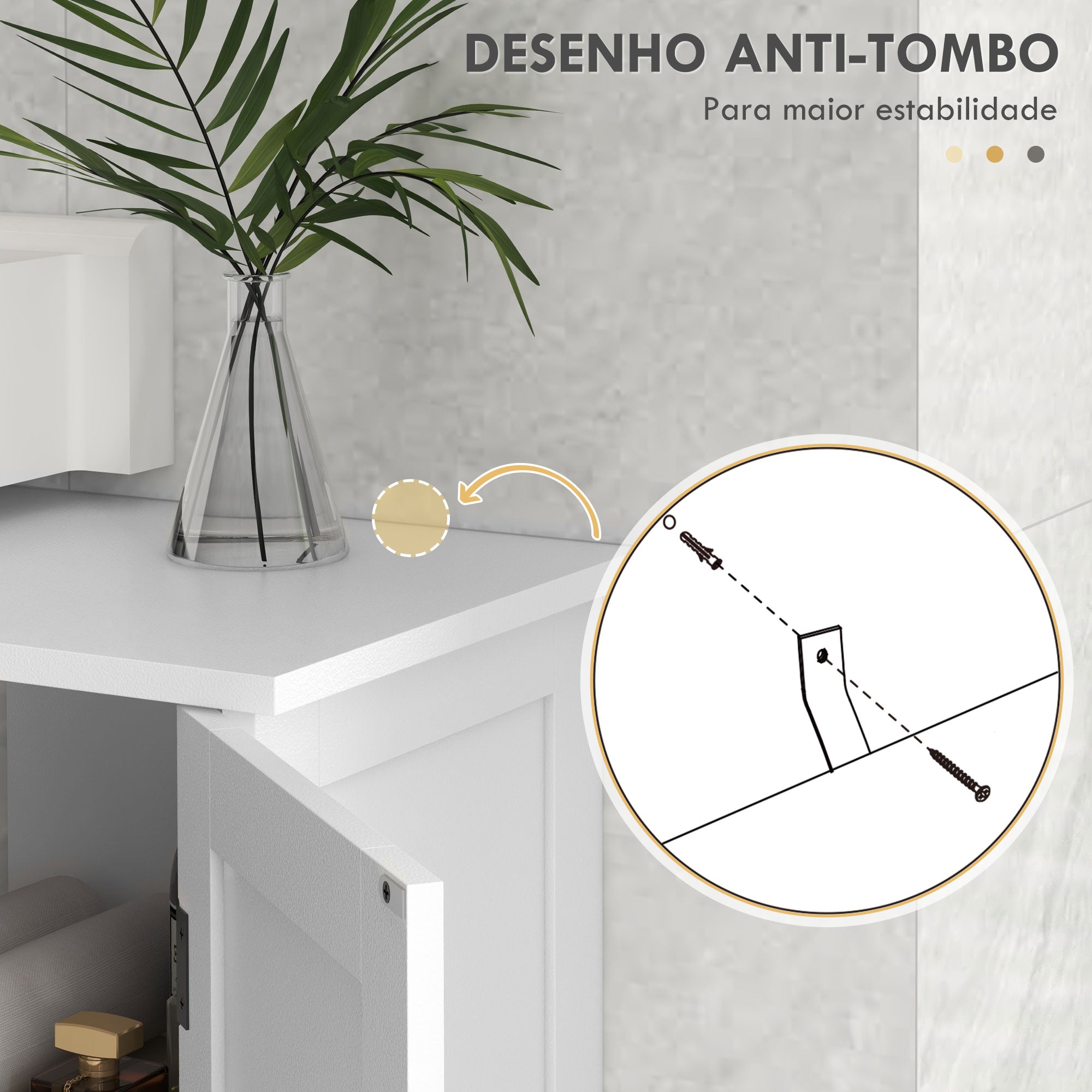 Móvel para Lavatório Branco 90x30x60 cm com Armário e Prateleiras - Estilo Moderno
