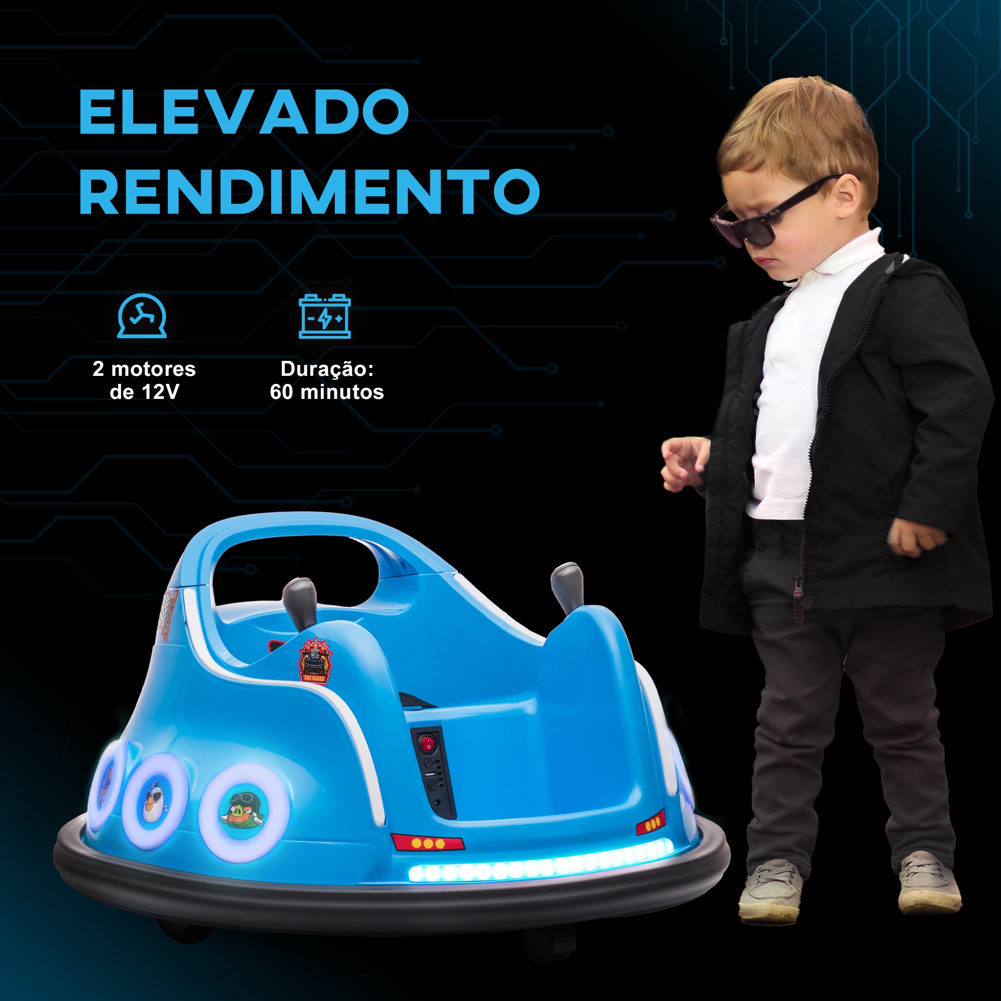 Carrinho de Choque Elétrico para Crianças 73x73x44 cm - Cor Azul