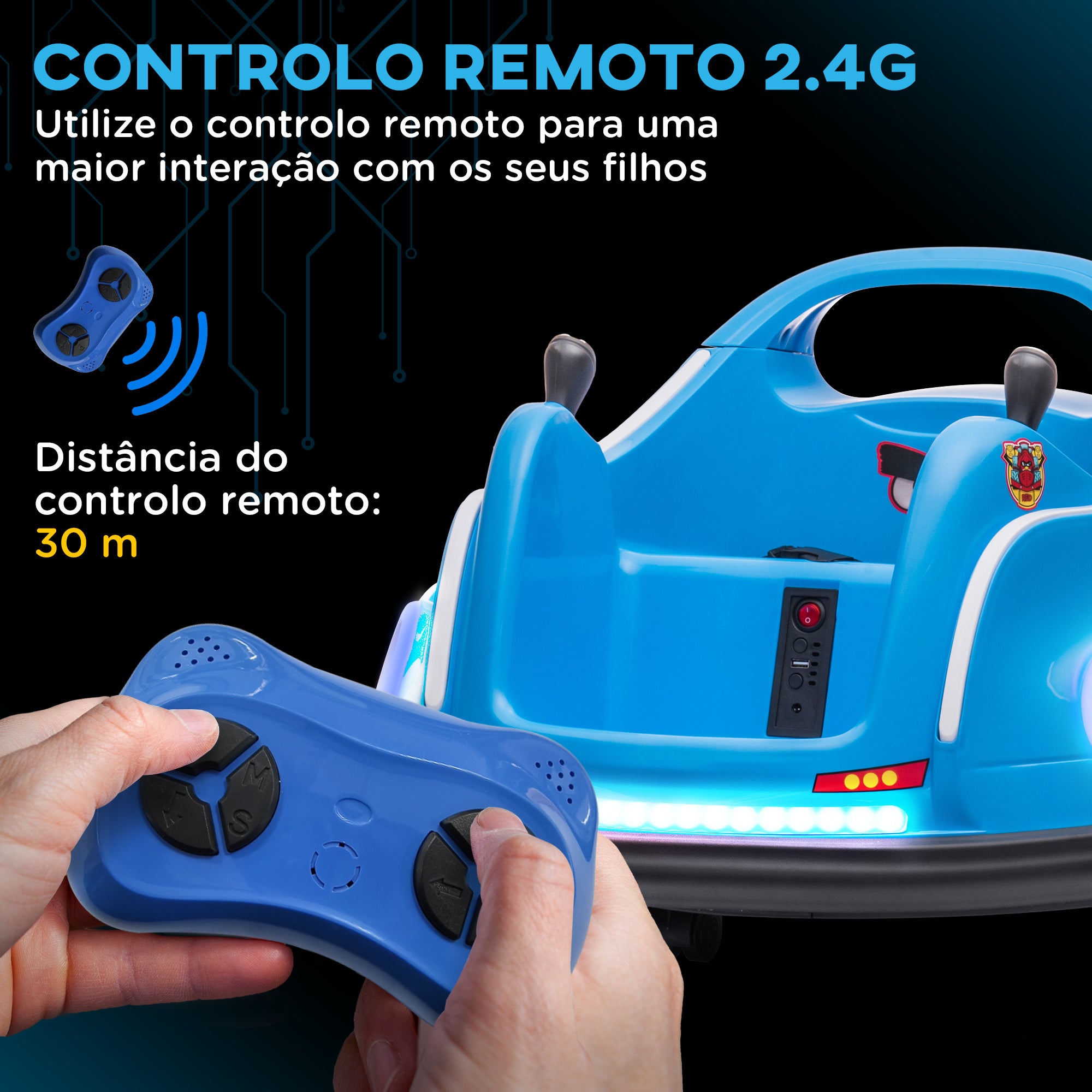Carrinho de Choque Elétrico para Crianças 73x73x44 cm - Cor Azul
