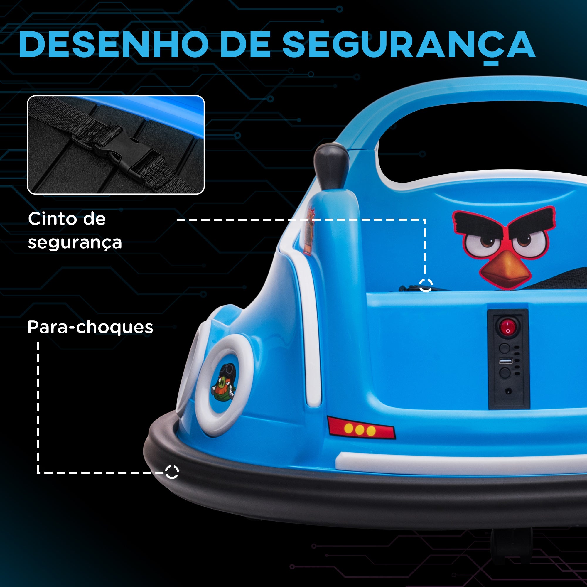 Carrinho de Choque Elétrico para Crianças 73x73x44 cm - Cor Azul