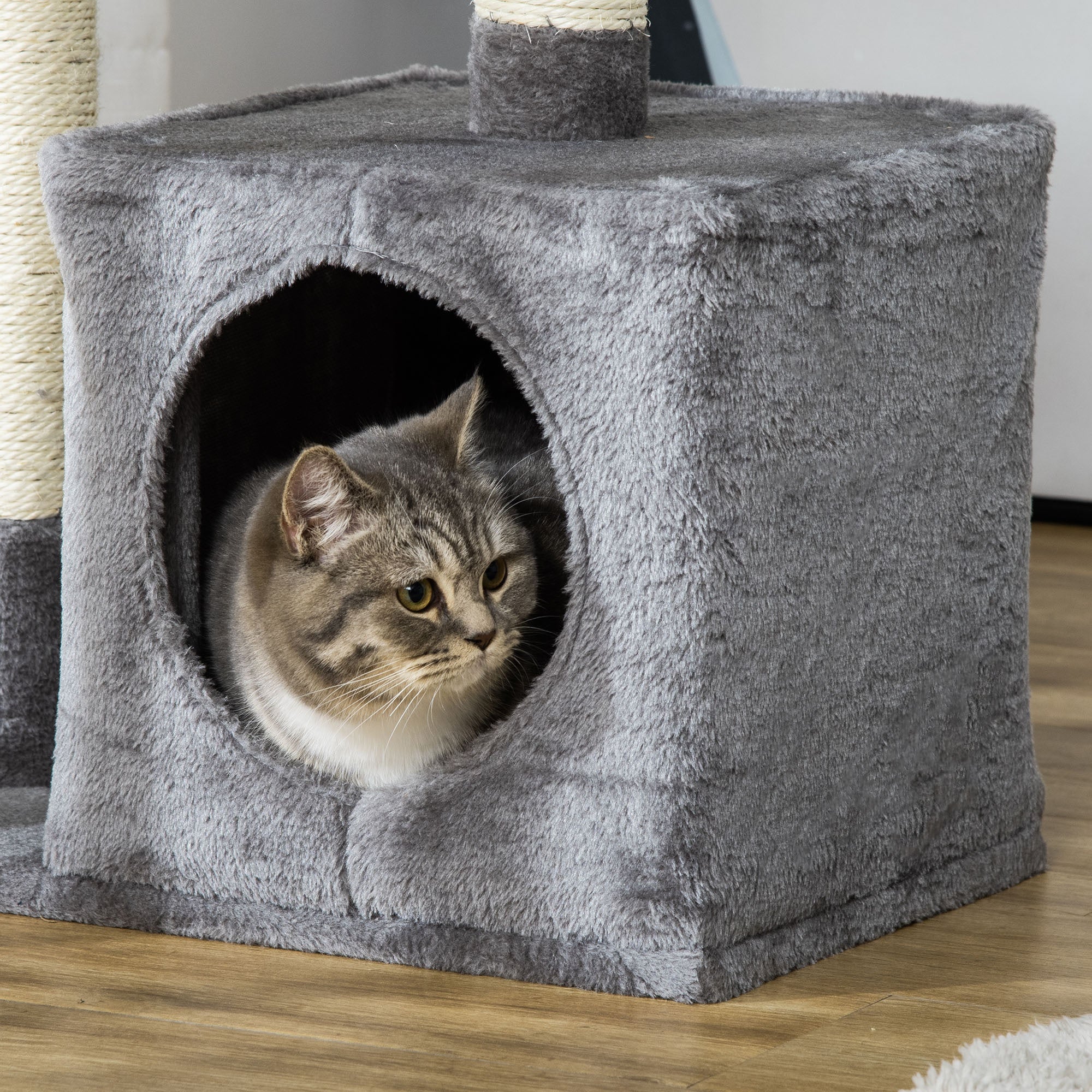 Arranhador para Gatos 50x30x81,5 cm Cinza Escuro Centro de Atividades com Poste de Sisal e Plataformas