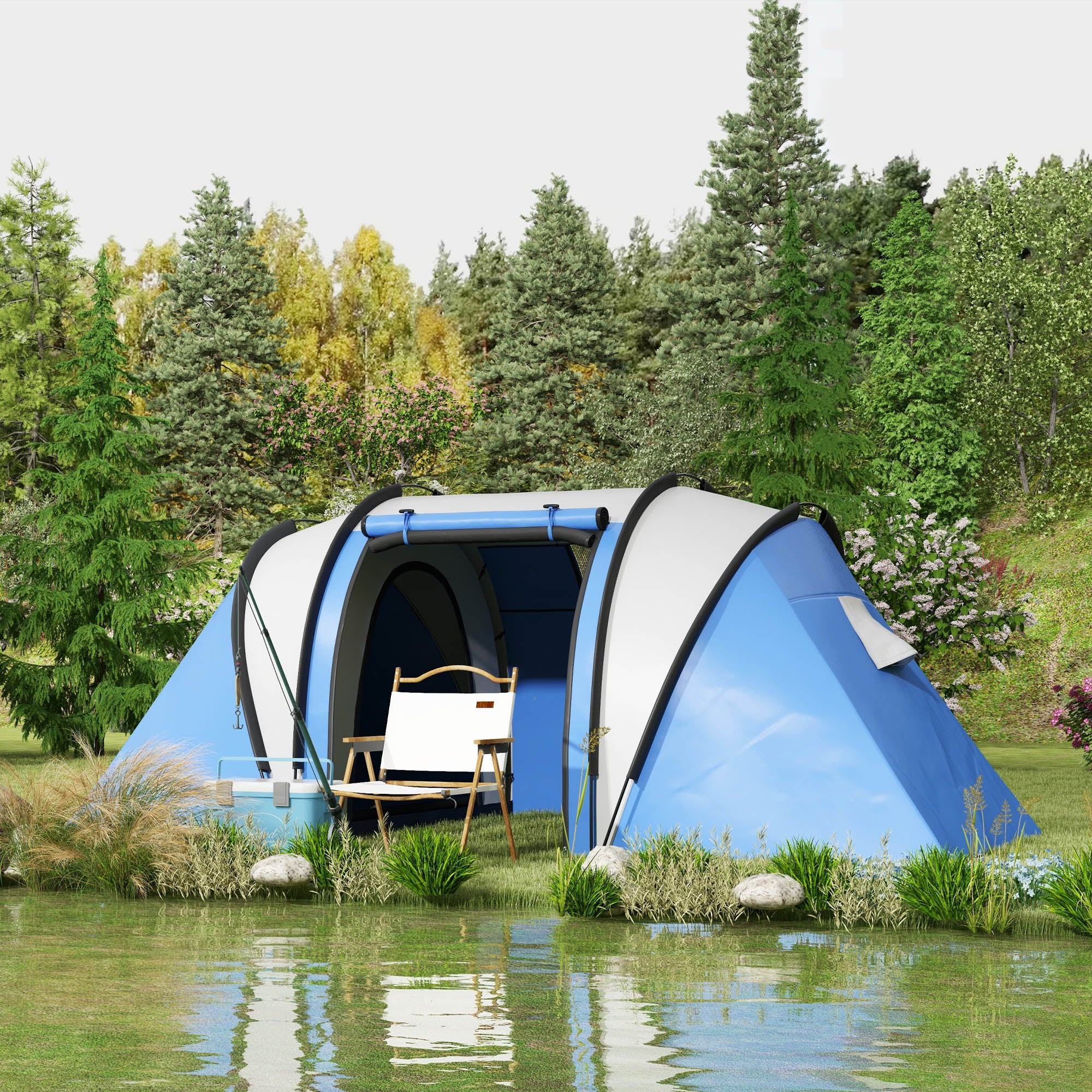 Tenda de Campismo Familiar Azul 450x220x180 cm para 4-5 Pessoas