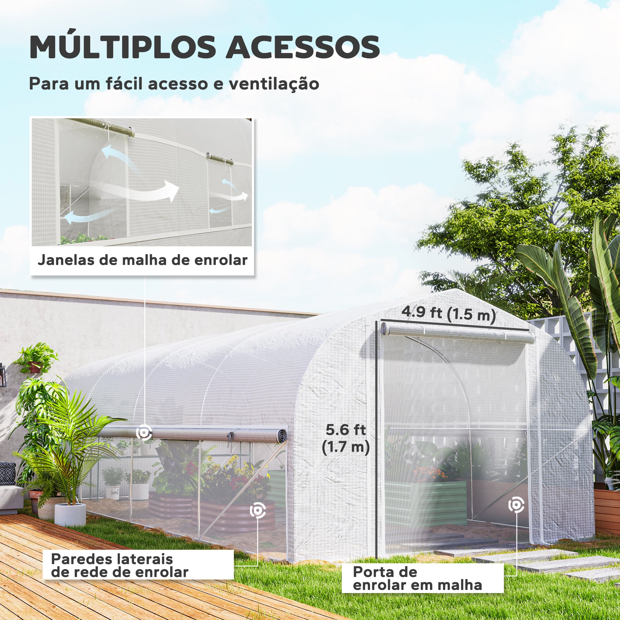 Estufa tipo túnel – 595x300x200 cm – Branco – PE e aço galvanizado