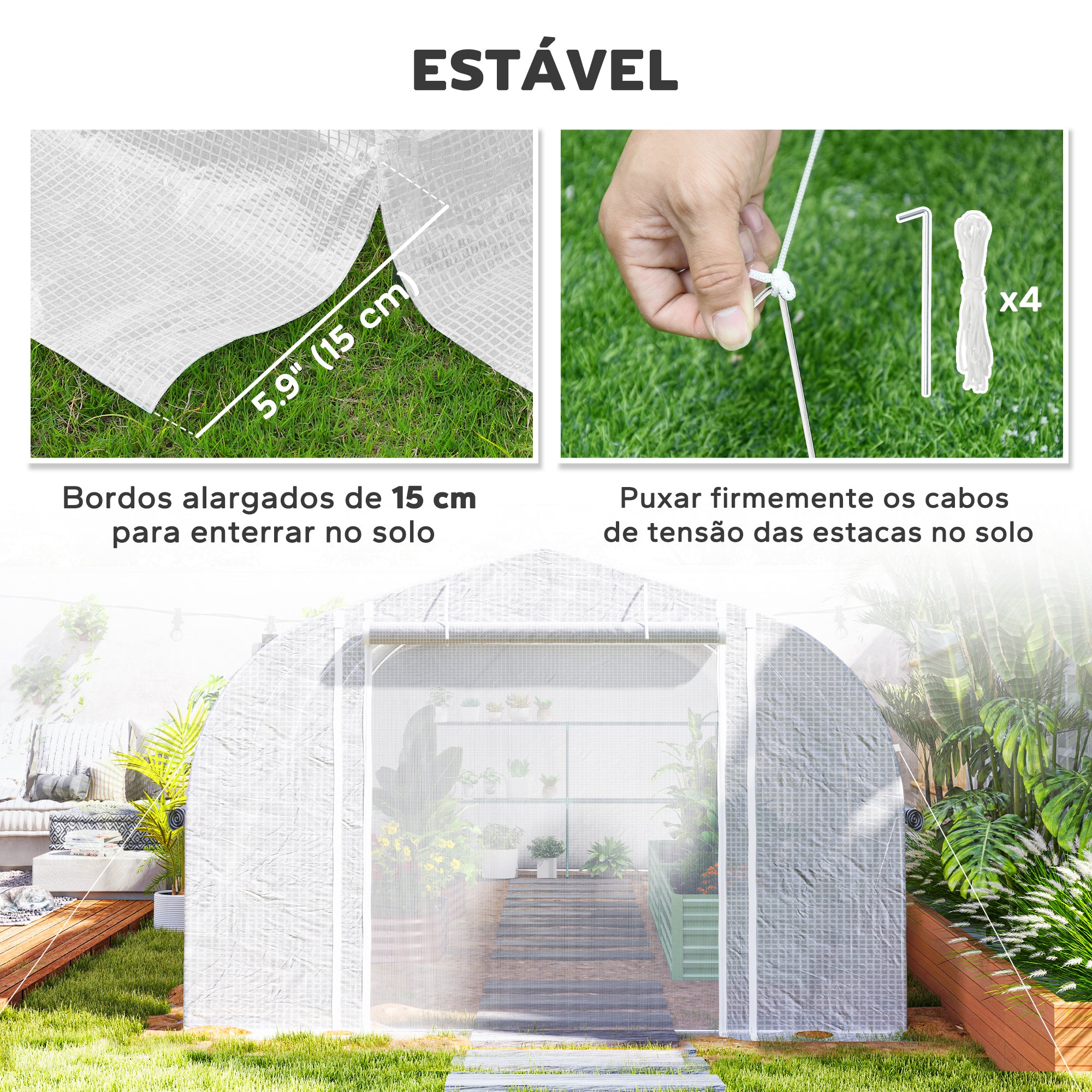 Estufa tipo túnel – 595x300x200 cm – Branco – PE e aço galvanizado
