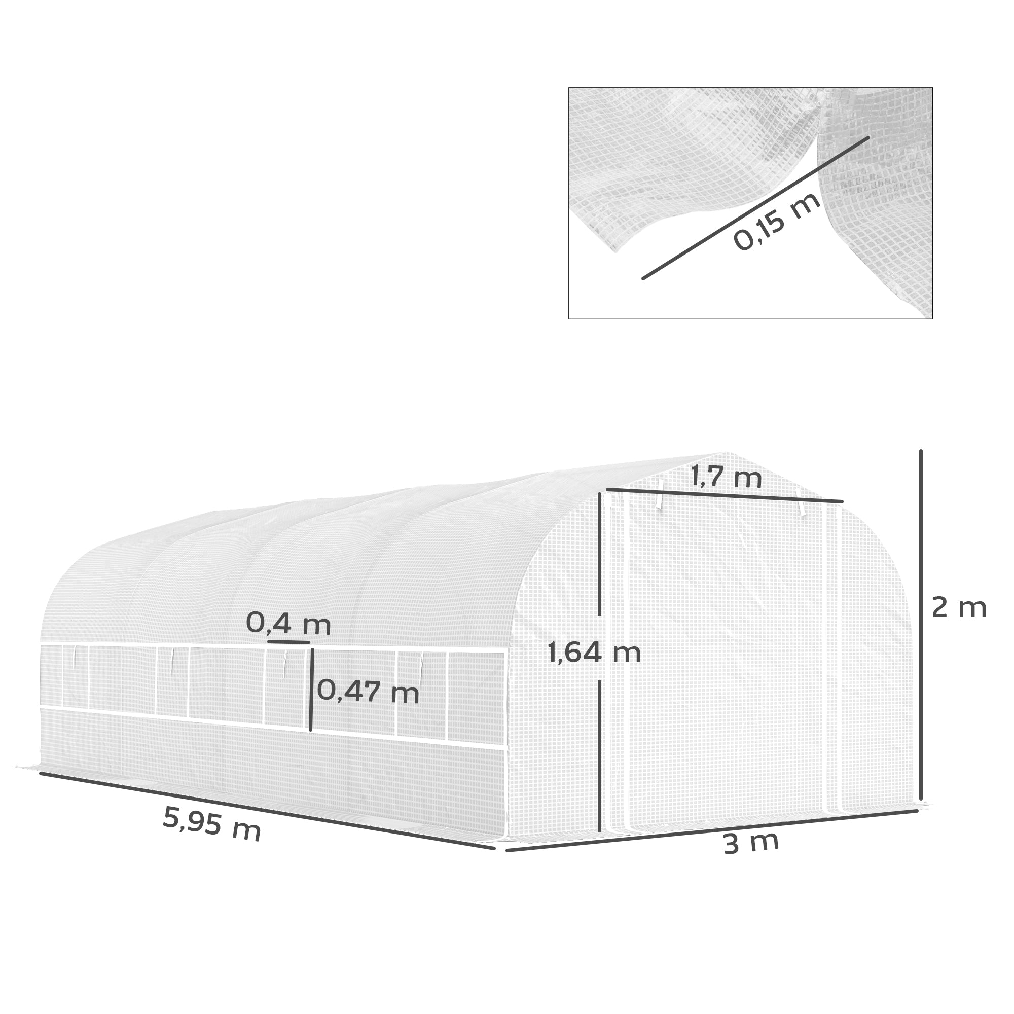 Estufa tipo túnel – 595x300x200 cm – Branco – PE e aço galvanizado