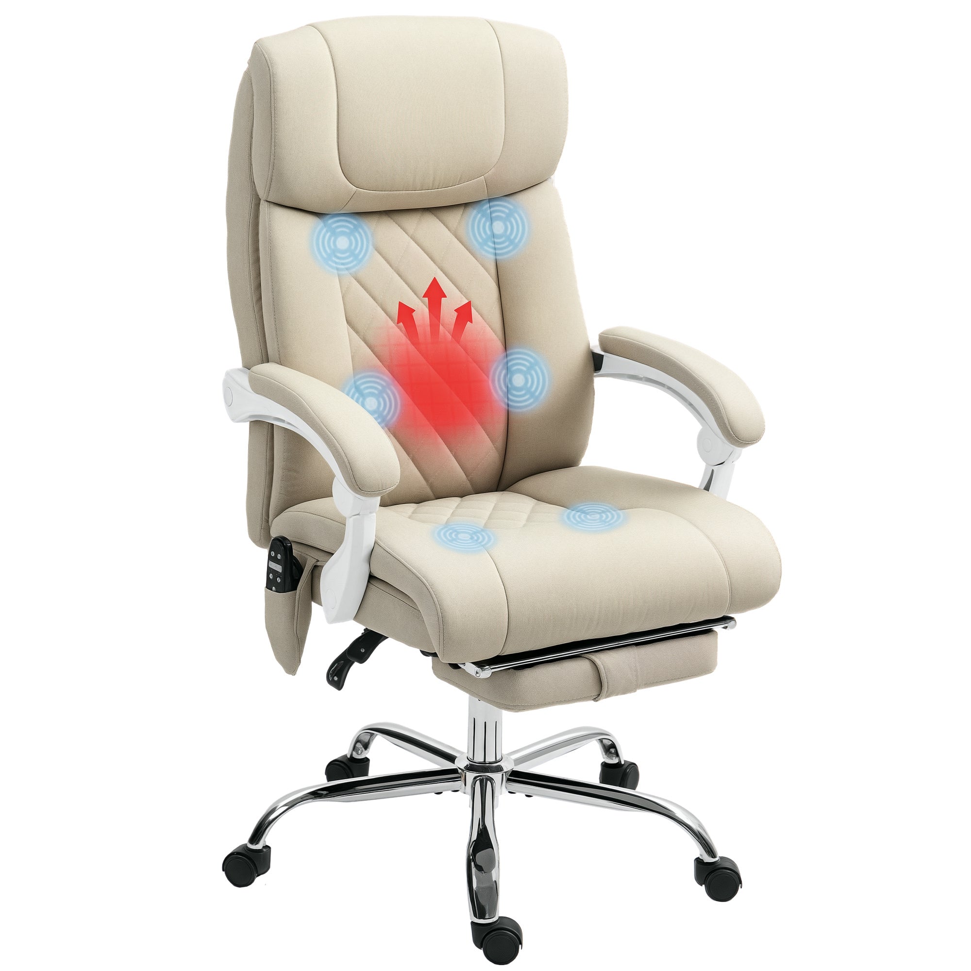 Cadeira de Escritório Reclinável com Massagem e Aquecimento 66x70x112-120 cm - Cor Bege