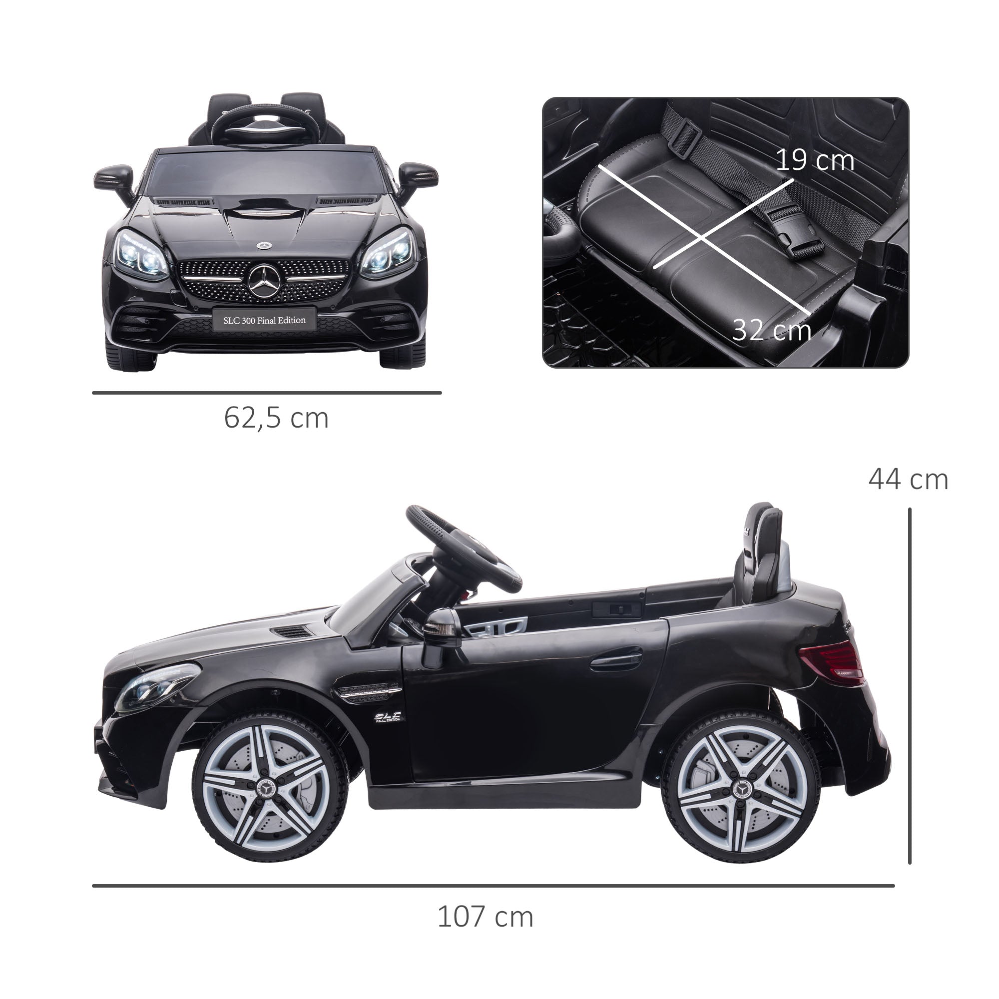 Carro Elétrico Infantil 107x62,5x44 cm Preto com Controlo Remoto e Faróis LED