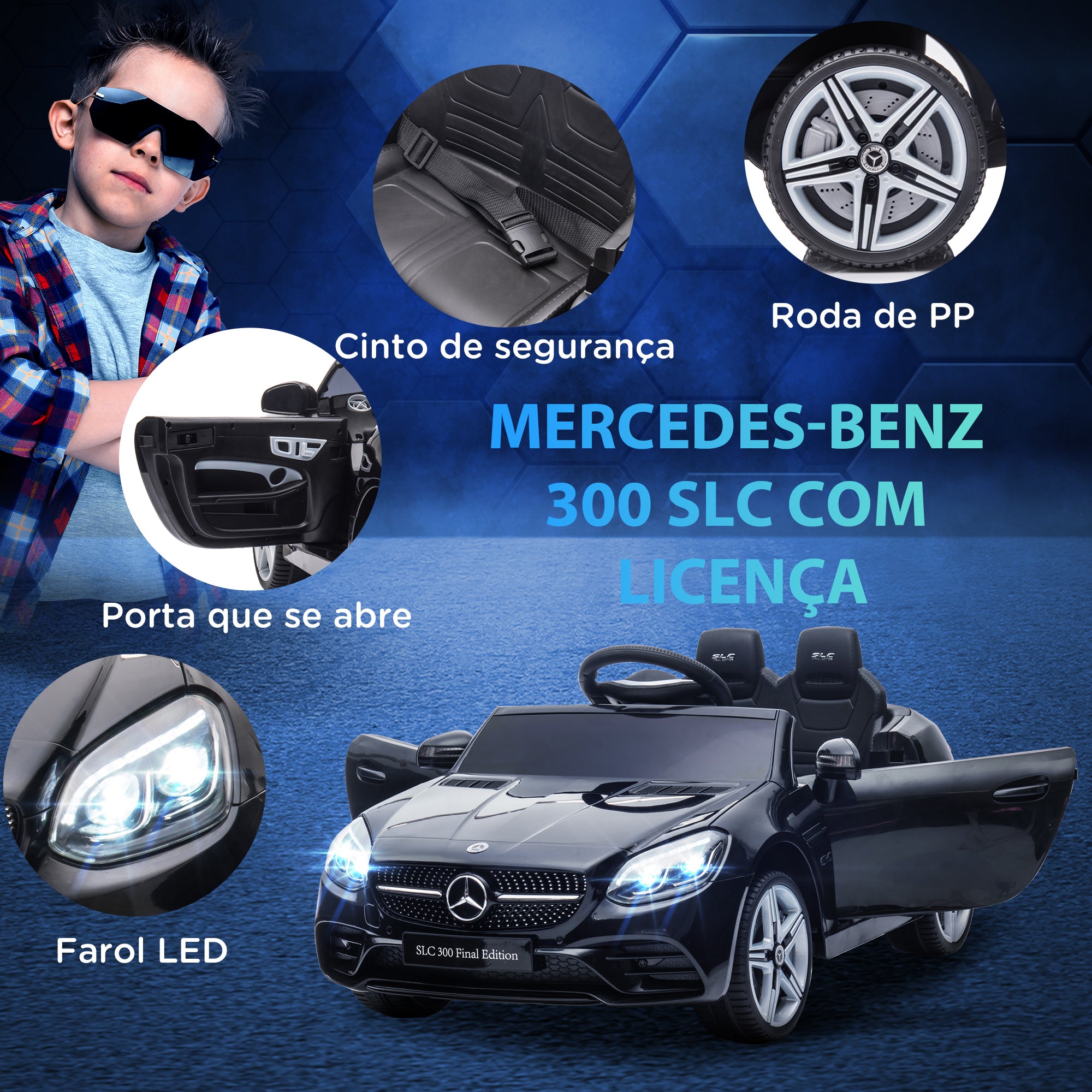 Carro Elétrico Infantil 107x62,5x44 cm Preto com Controlo Remoto e Faróis LED
