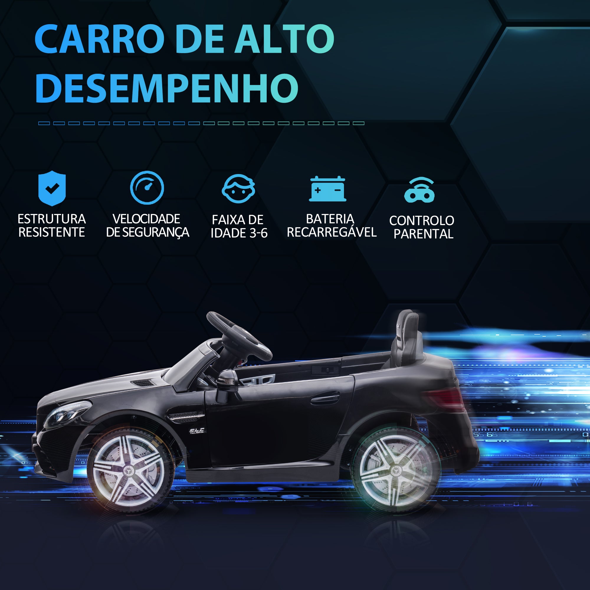 Carro Elétrico Infantil 107x62,5x44 cm Preto com Controlo Remoto e Faróis LED