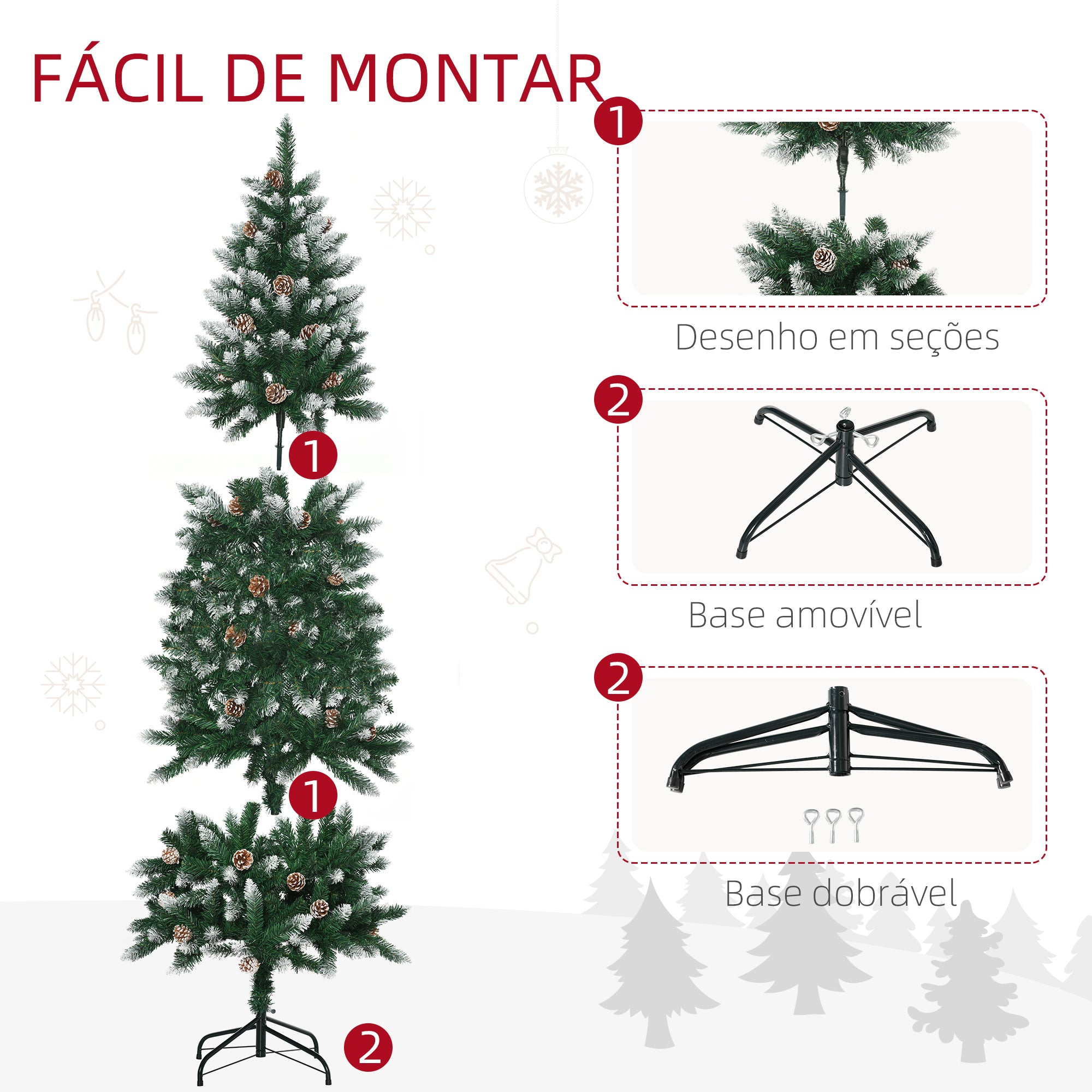 Árvore de Natal Artificial com Neve – 180 cm – Verde – PVC e Aço