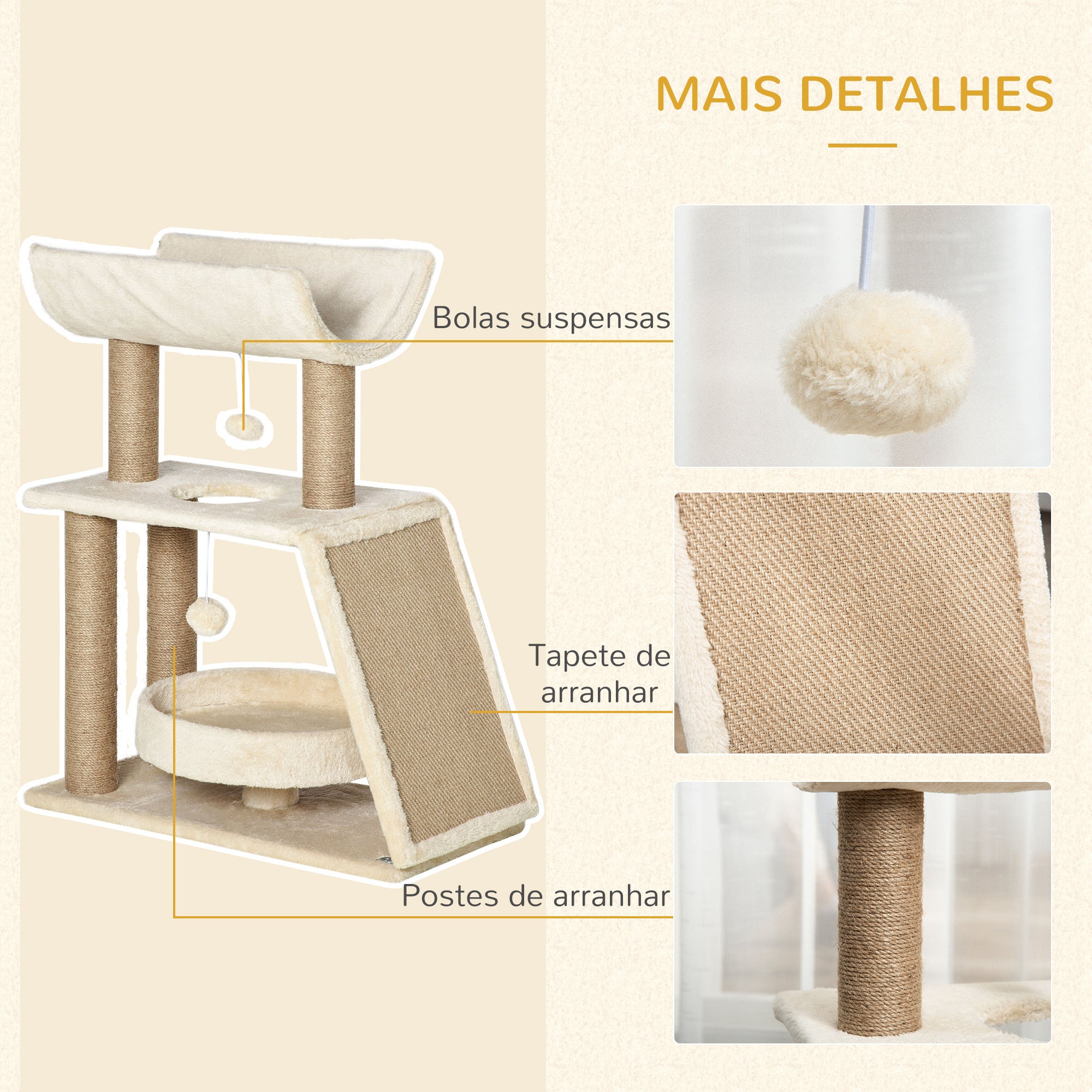 Arranhador para Gatos Altura 76 cm Bege