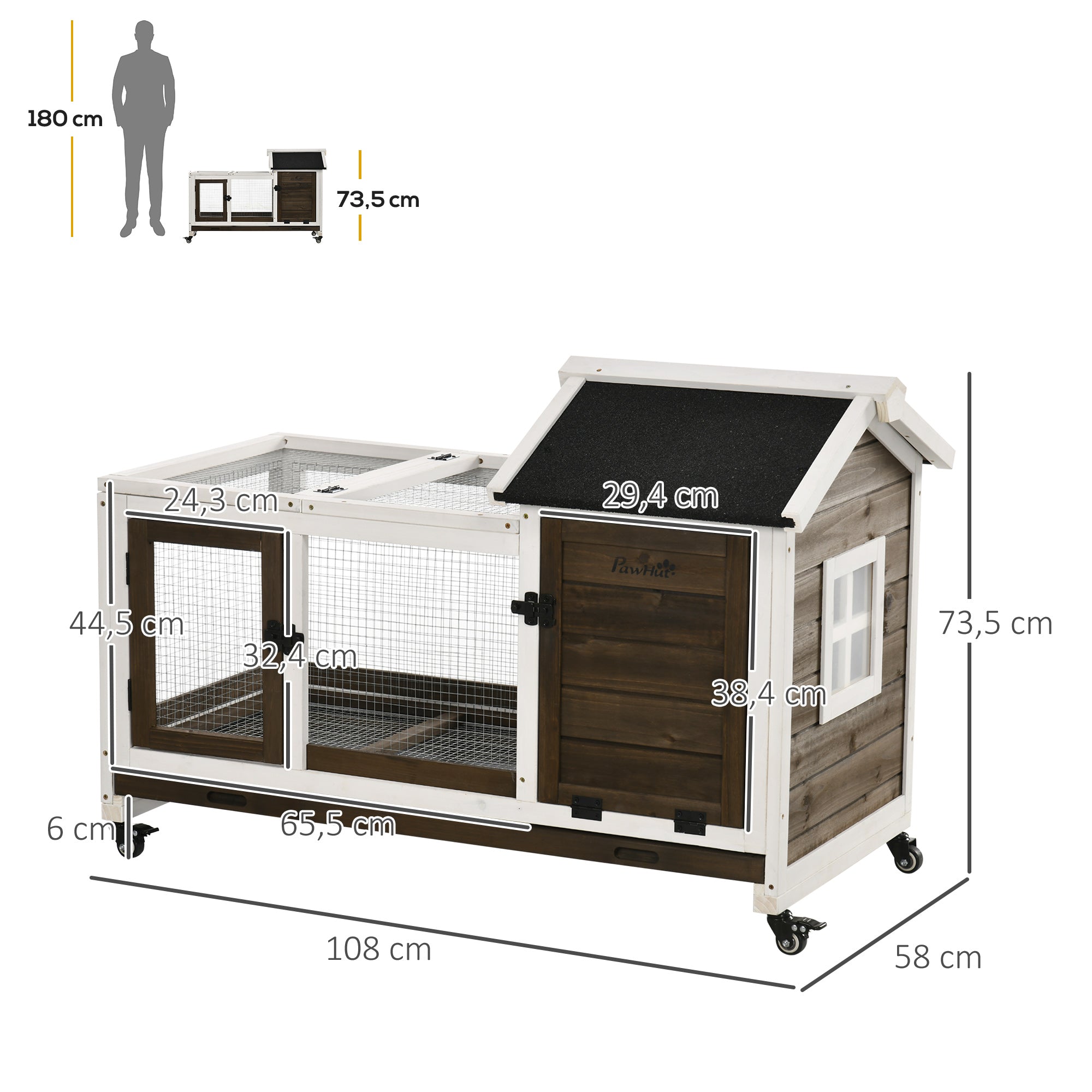 Coelheira de Madeira com Rodas – 108x58x73,5 cm – Marrom Café e Branco – Madeira de Abeto