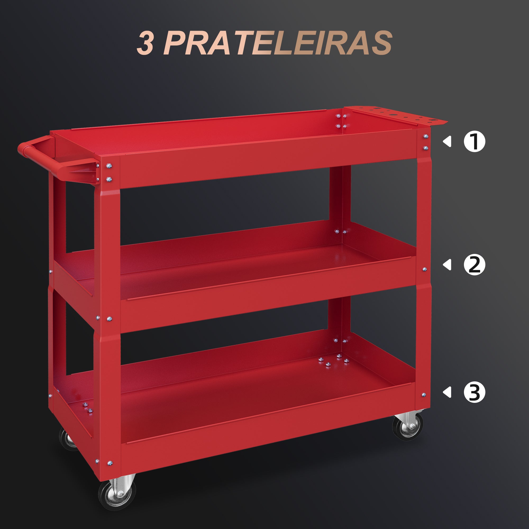 Carrinho de Ferramentas – 83x35,3x76 cm – Vermelho – Aço laminado