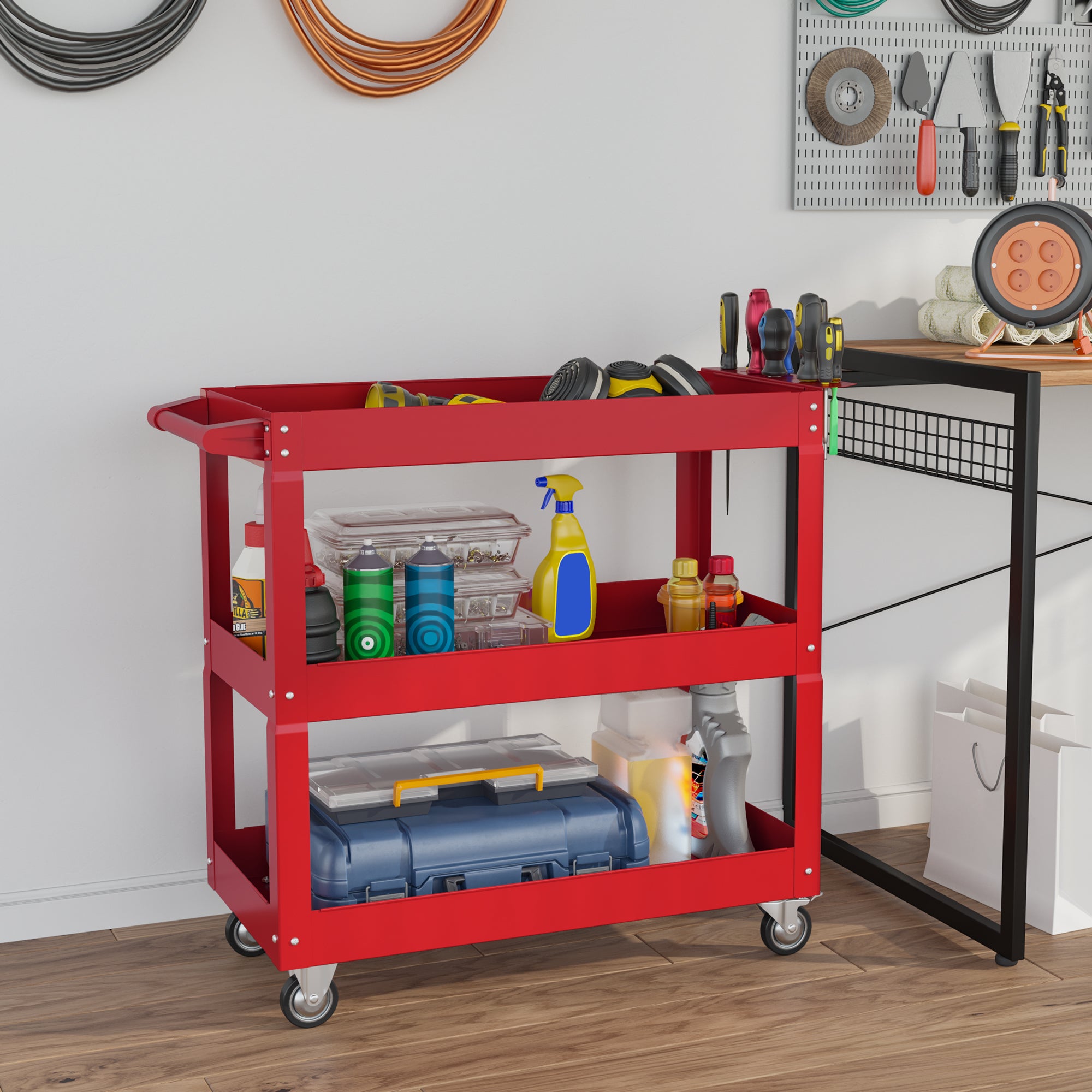 Carrinho de Ferramentas – 83x35,3x76 cm – Vermelho – Aço laminado