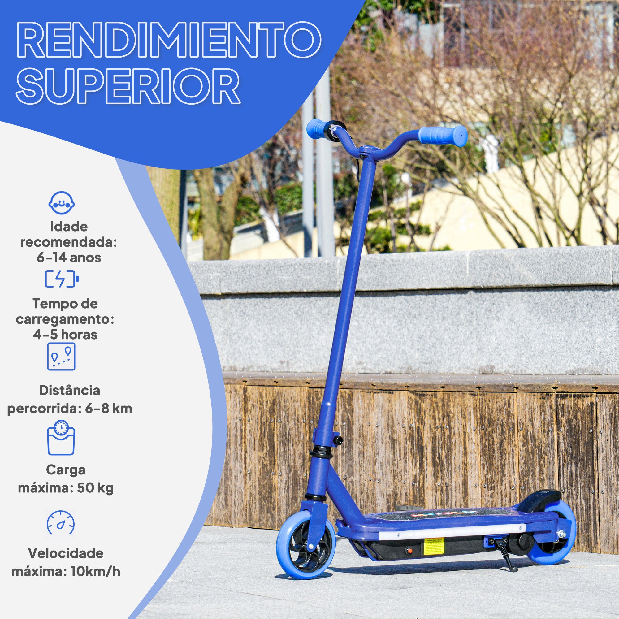 Trotinete Elétrica Infantil Azul 76x46x93 cm