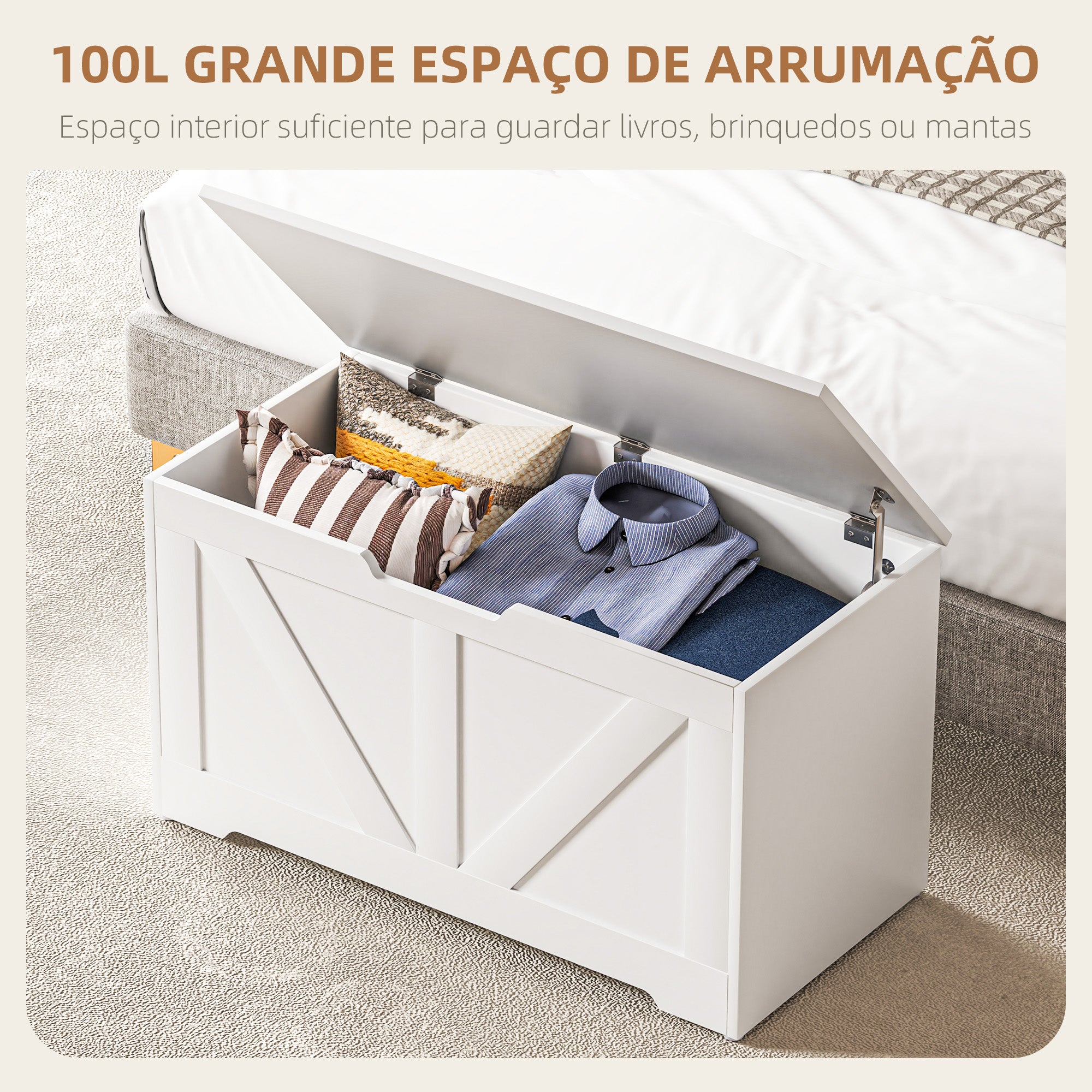 Baú de Armazenamento 80x40x45 cm Branco