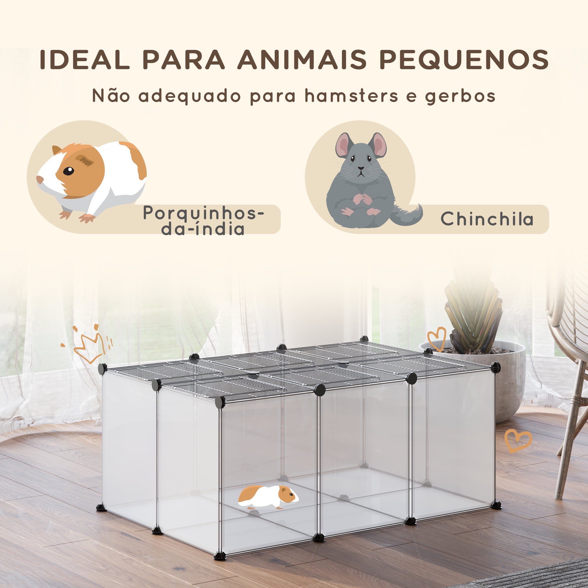 Recinto Modular para Pequenos Animais - Cor Preto, 105x70x45cm