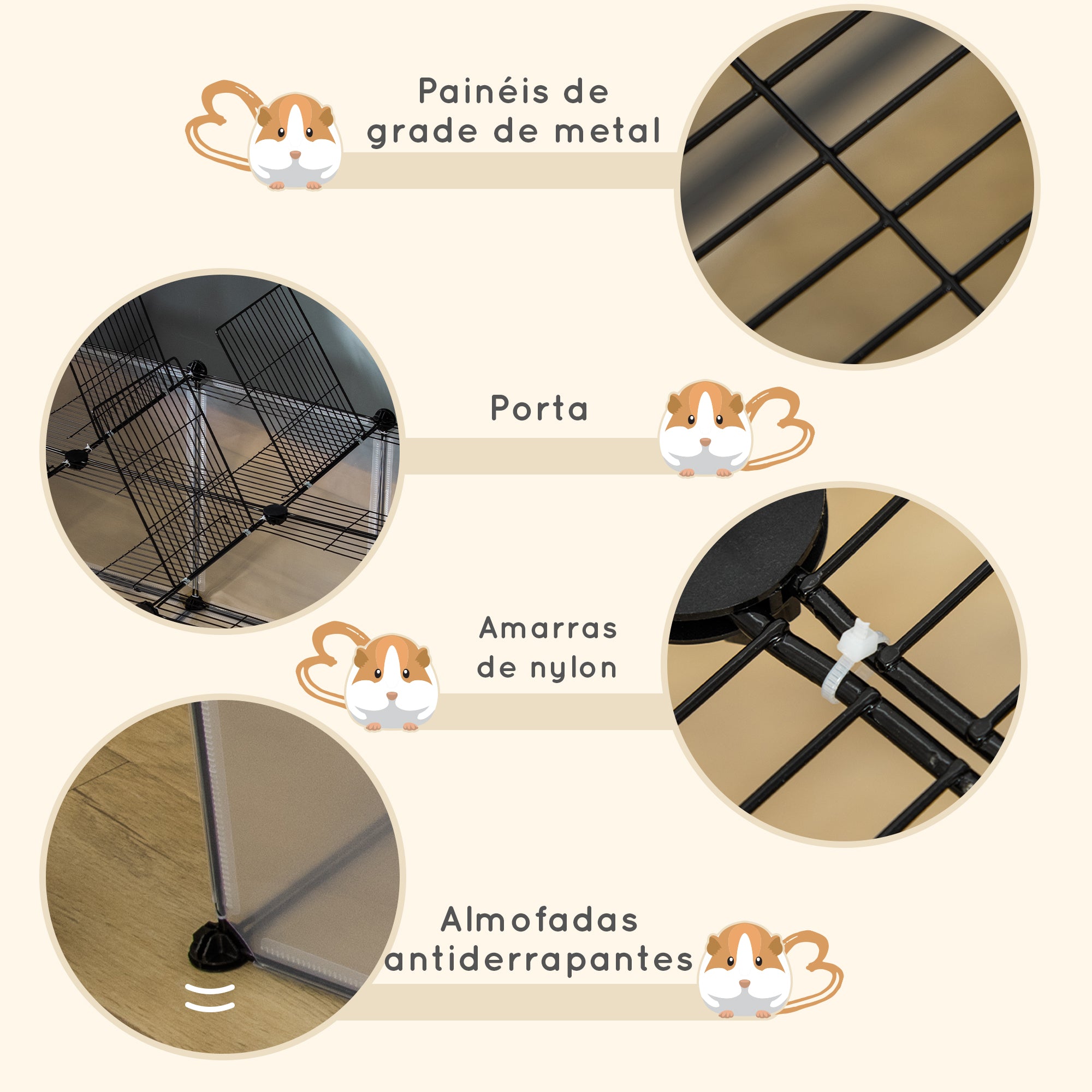 Recinto Modular para Pequenos Animais - Cor Preto, 105x70x45cm