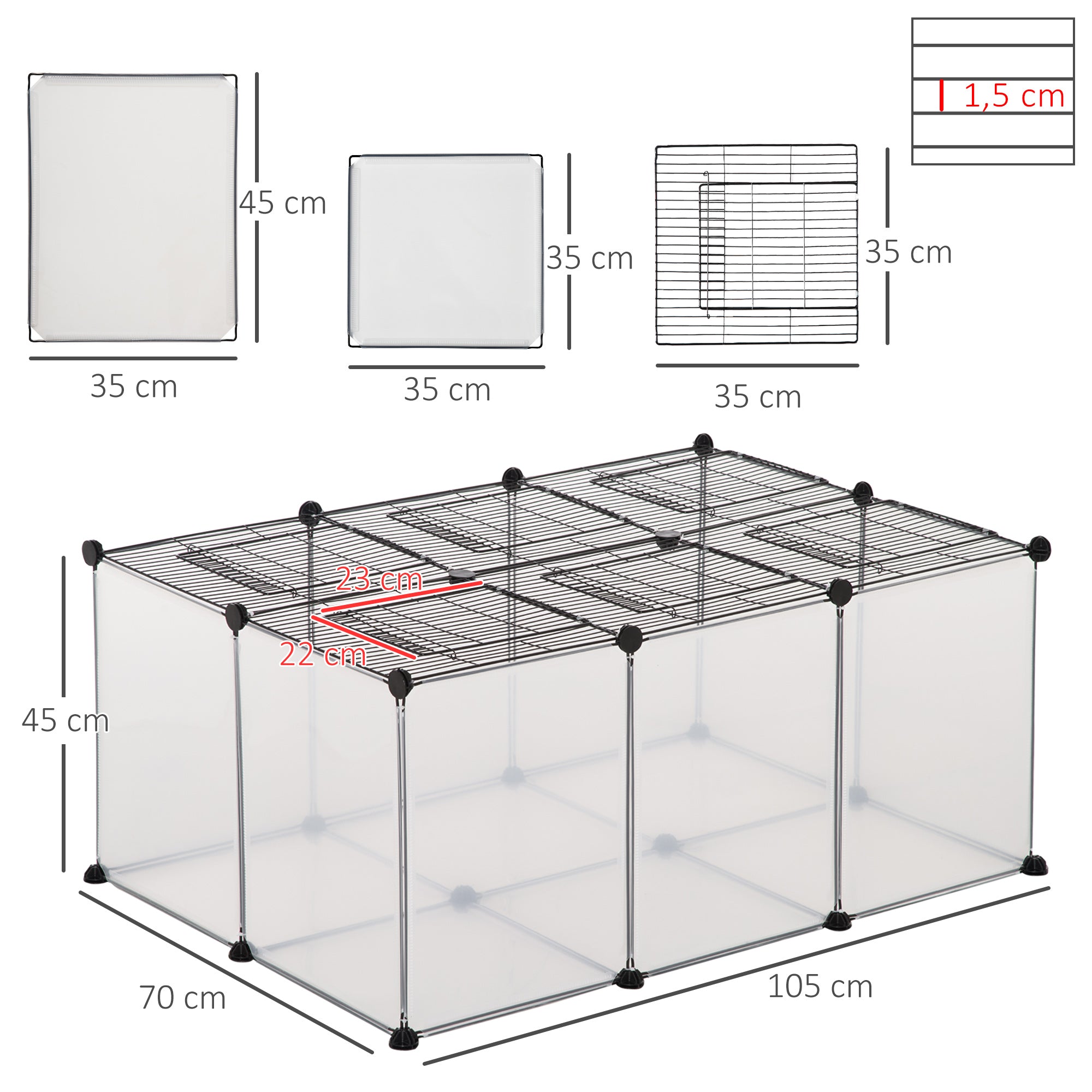Recinto Modular para Pequenos Animais - Cor Preto, 105x70x45cm