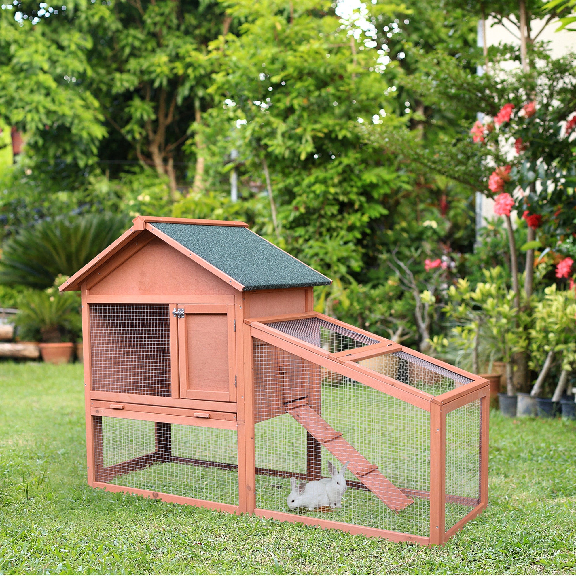 Casa para Coelhos de Madeira 144x64,5x100 cm - Cor de Madeira Natural