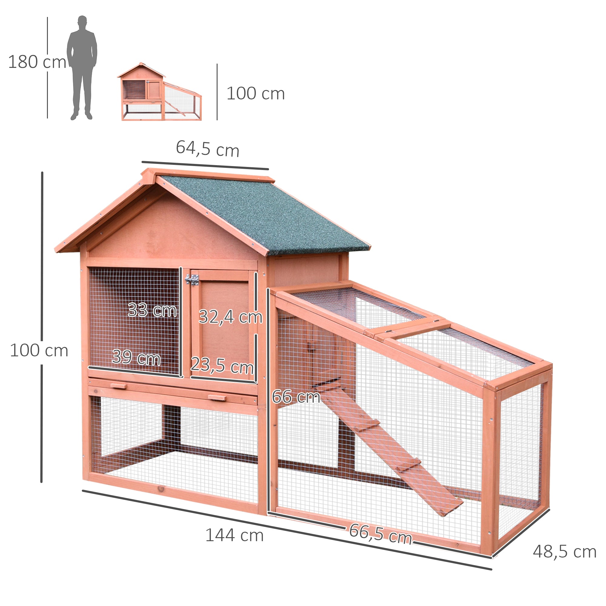Casa para Coelhos de Madeira 144x64,5x100 cm - Cor de Madeira Natural