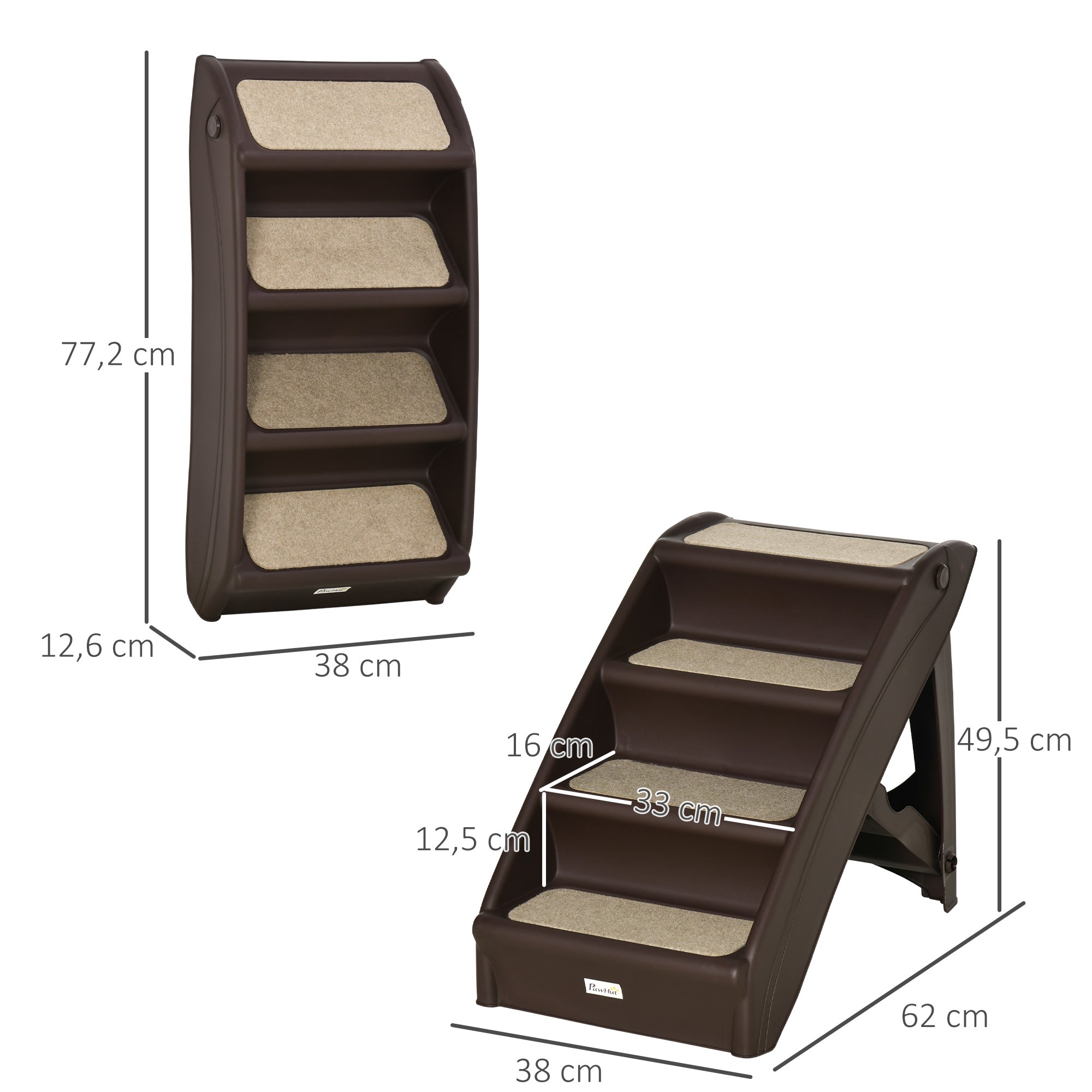 Escada Dobrável para Animais de Estimação 62x38x49,5cm - Marrom Escuro