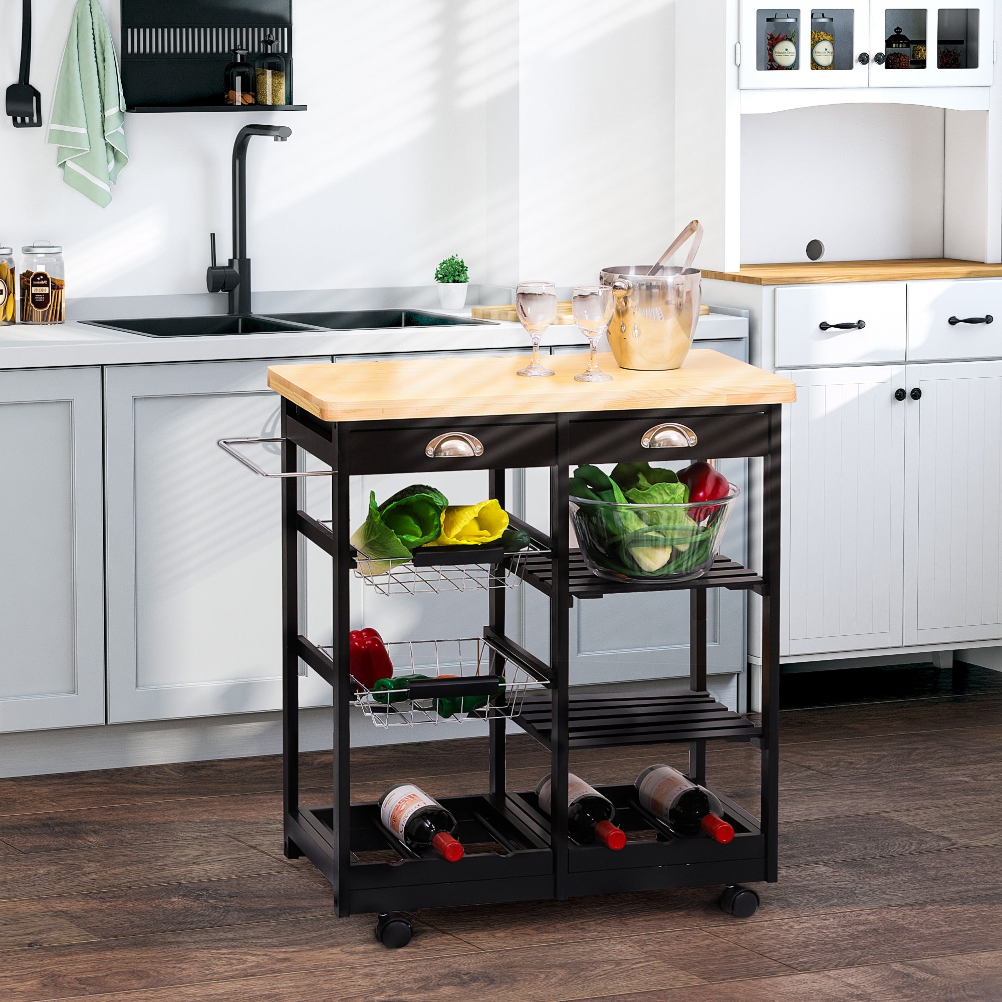 Carrinho de Cozinha com Rodinhas - 74x37x76 cm - Cor Preto