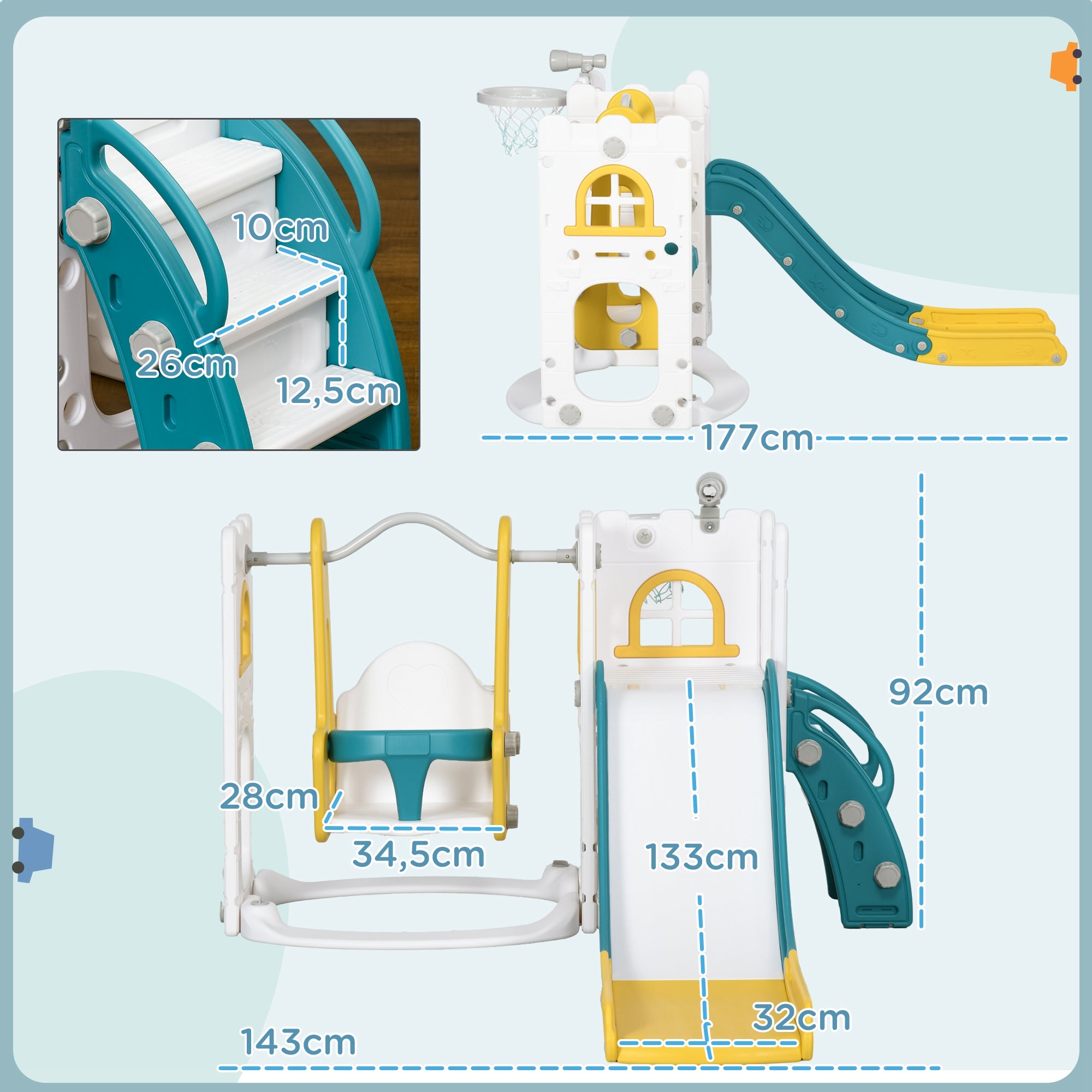 Parque Infantil 6 em 1 Multicor 143x177x99 cm
