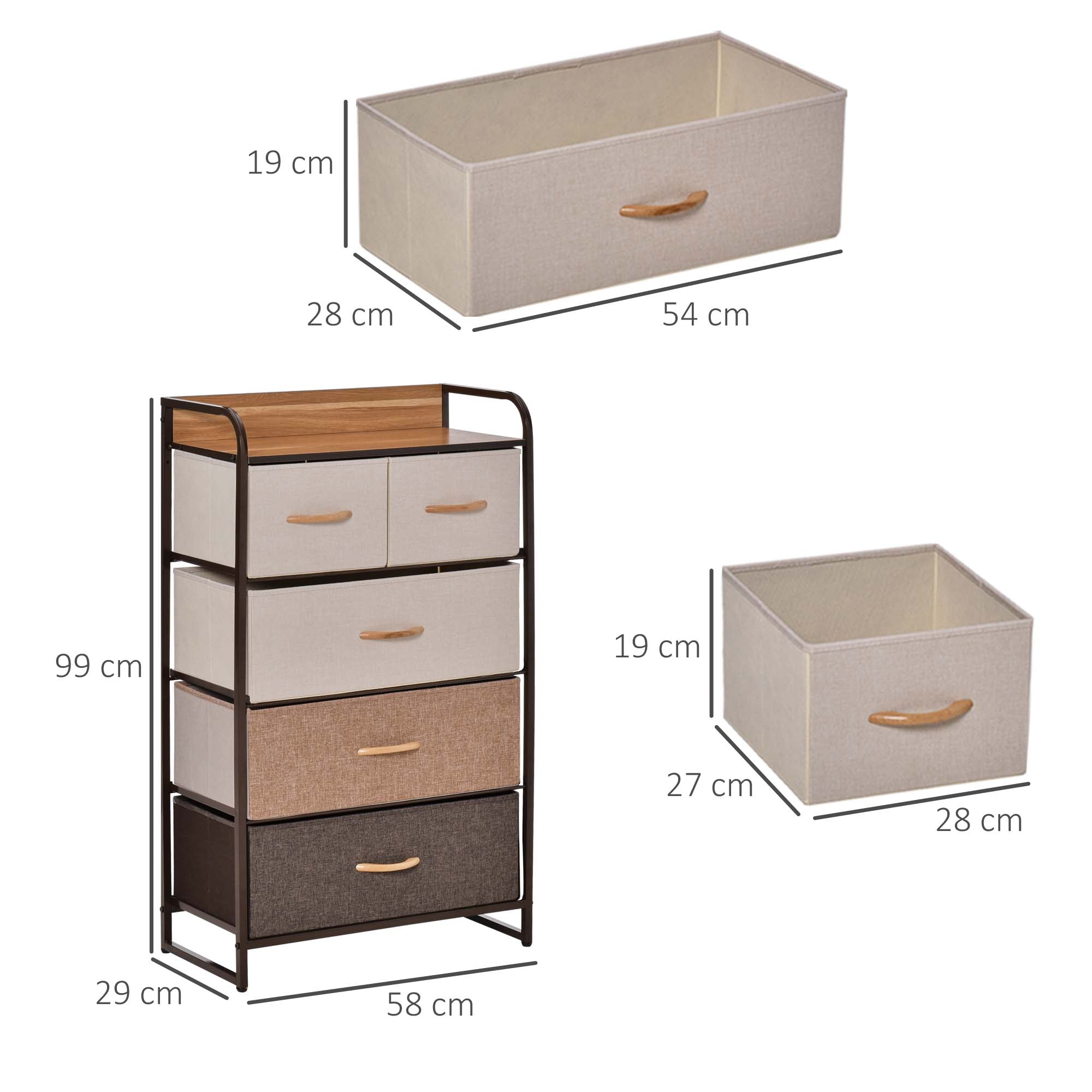 Cómoda de Tecido com 5 Cestos Removíveis e Dobráveis 58x29x99cm - Multicor