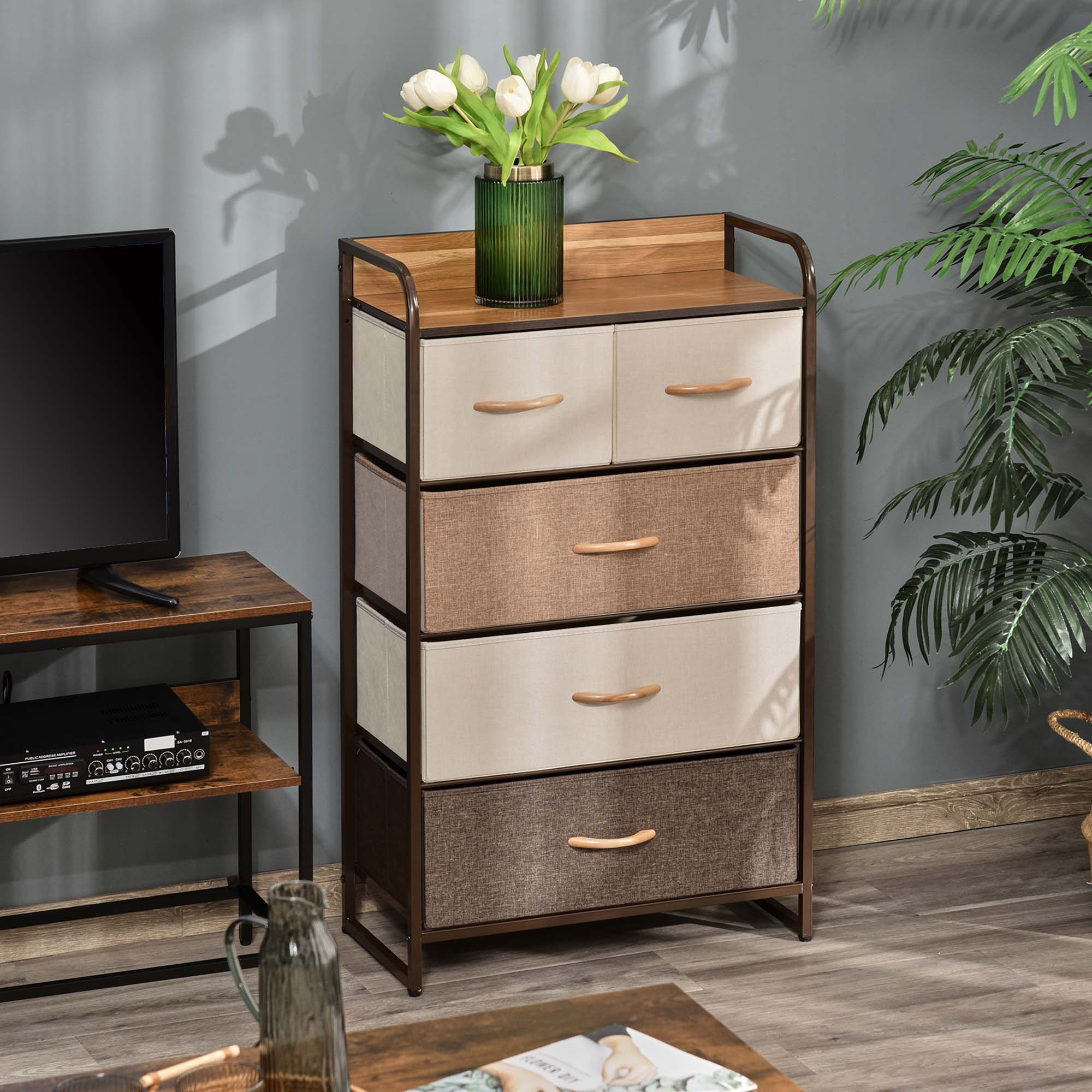 Cómoda de Tecido com 5 Cestos Removíveis e Dobráveis 58x29x99cm - Multicor