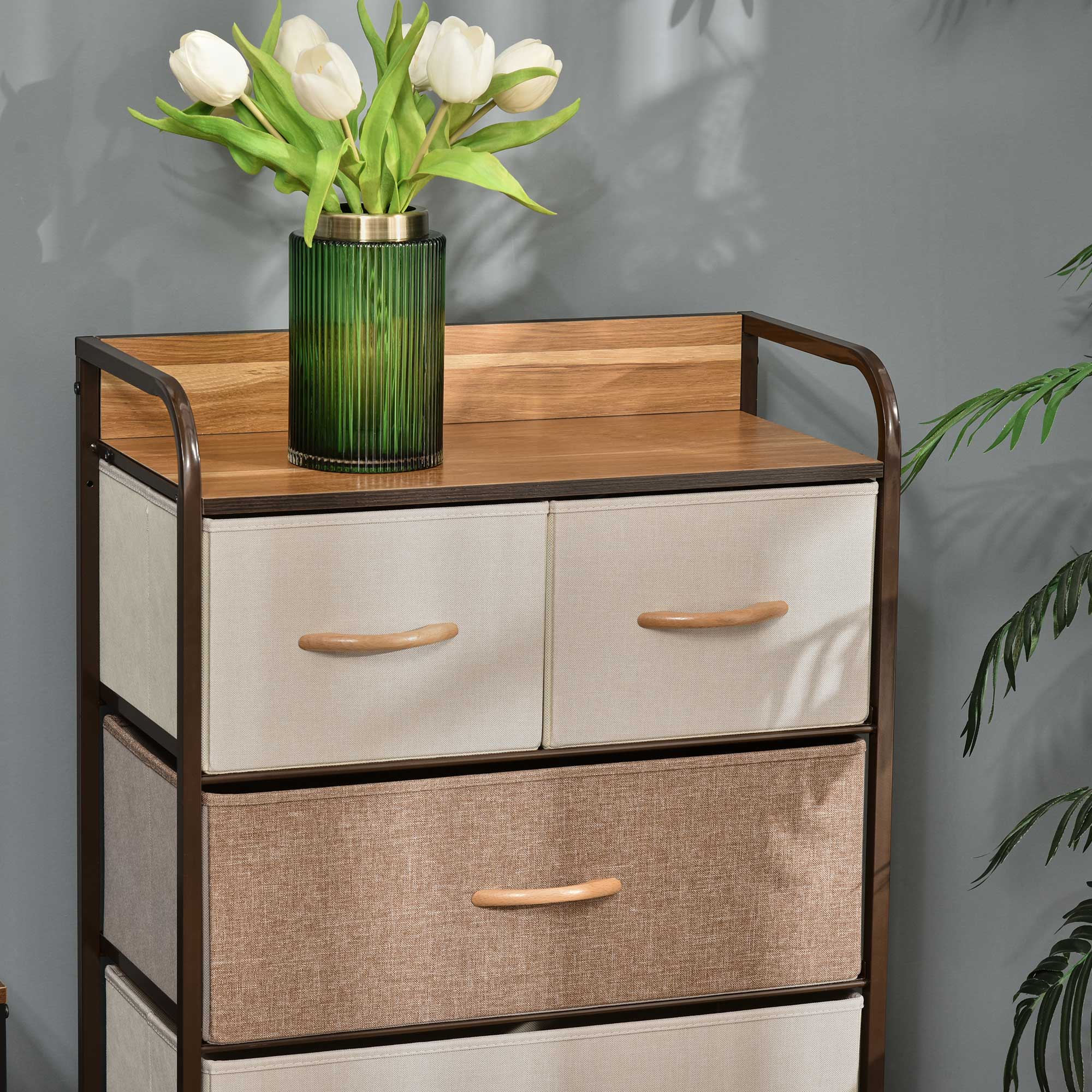 Cómoda de Tecido com 5 Cestos Removíveis e Dobráveis 58x29x99cm - Multicor
