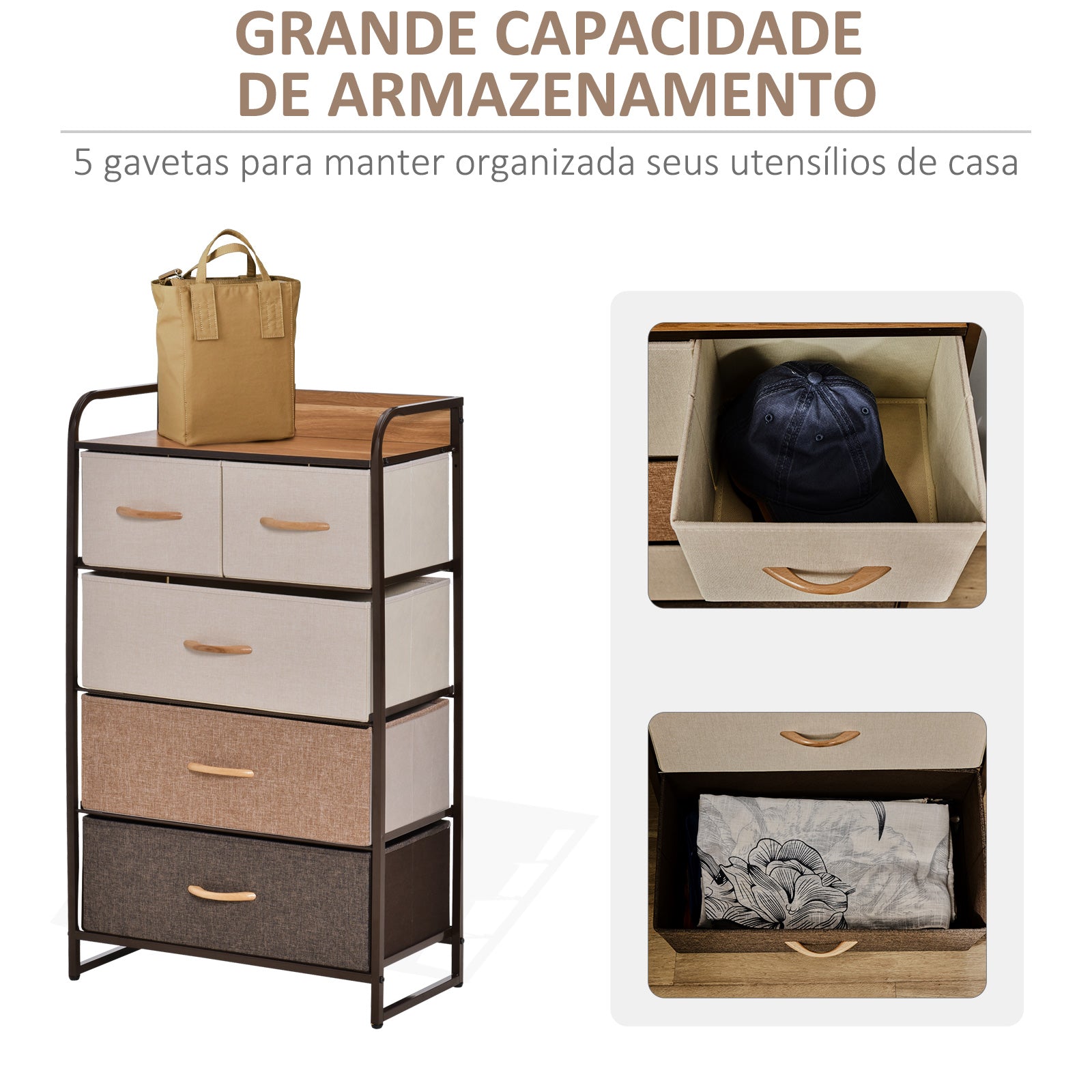 Cómoda de Tecido com 5 Cestos Removíveis e Dobráveis 58x29x99cm - Multicor