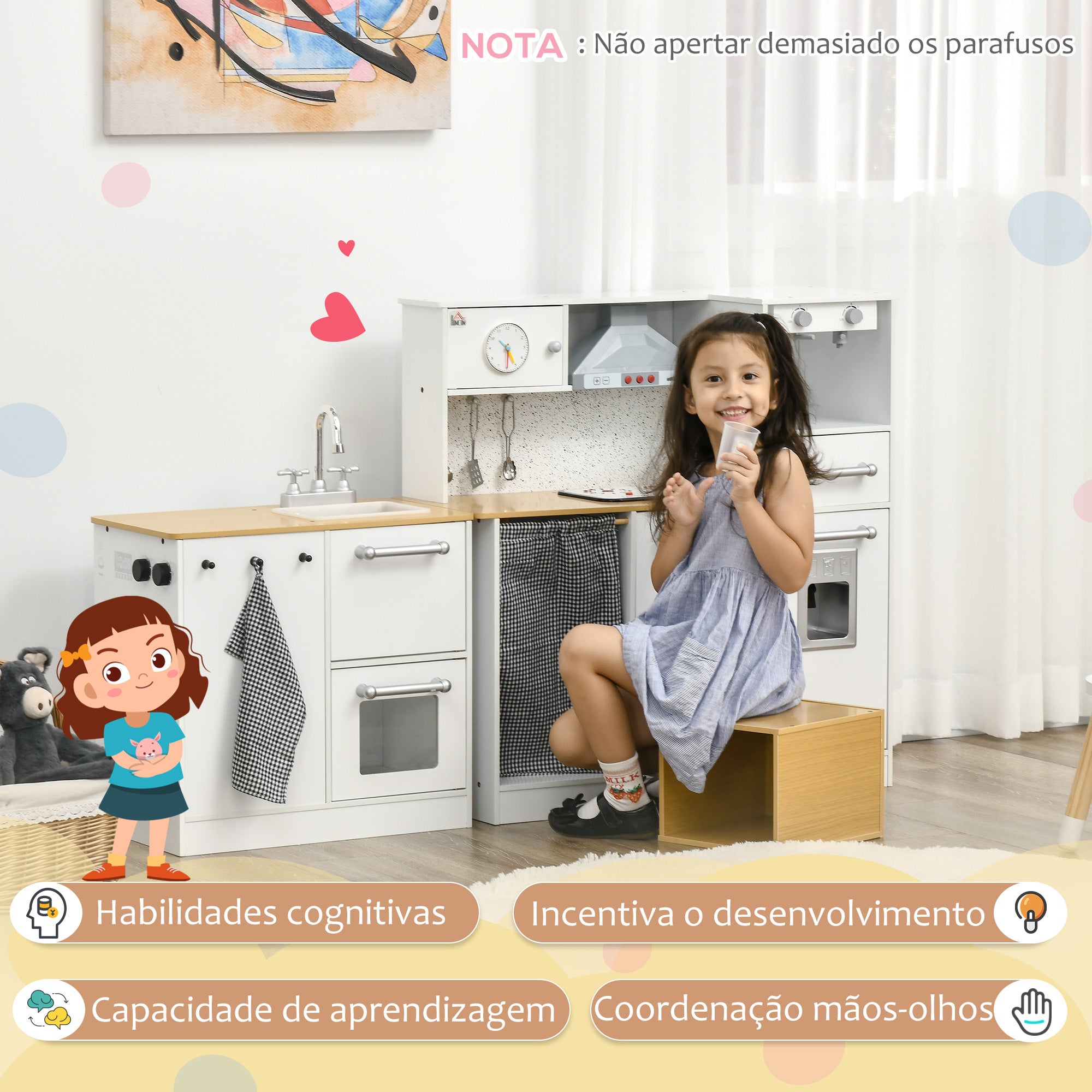 Cozinha Infantil de Madeira – 78.5x29x81 cm – Branca – MDF