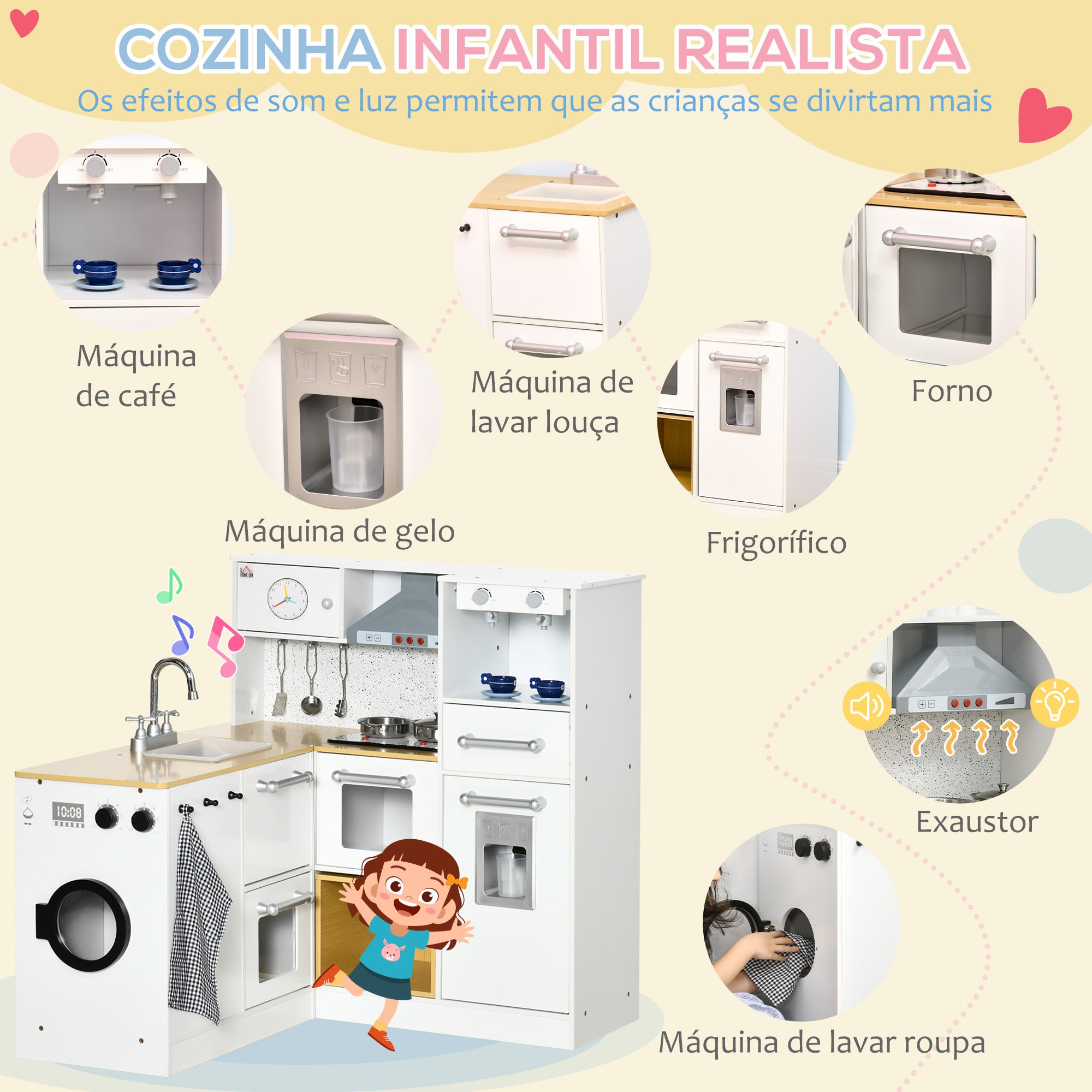 Cozinha Infantil de Madeira – 78.5x29x81 cm – Branca – MDF