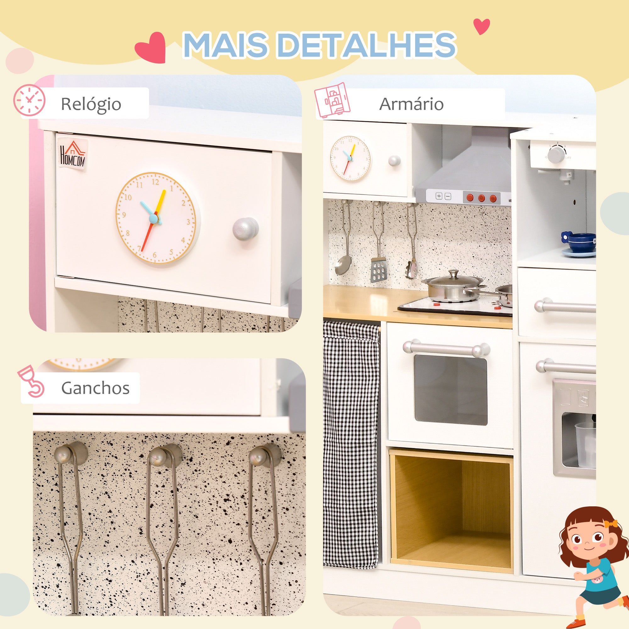 Cozinha Infantil de Madeira – 78.5x29x81 cm – Branca – MDF