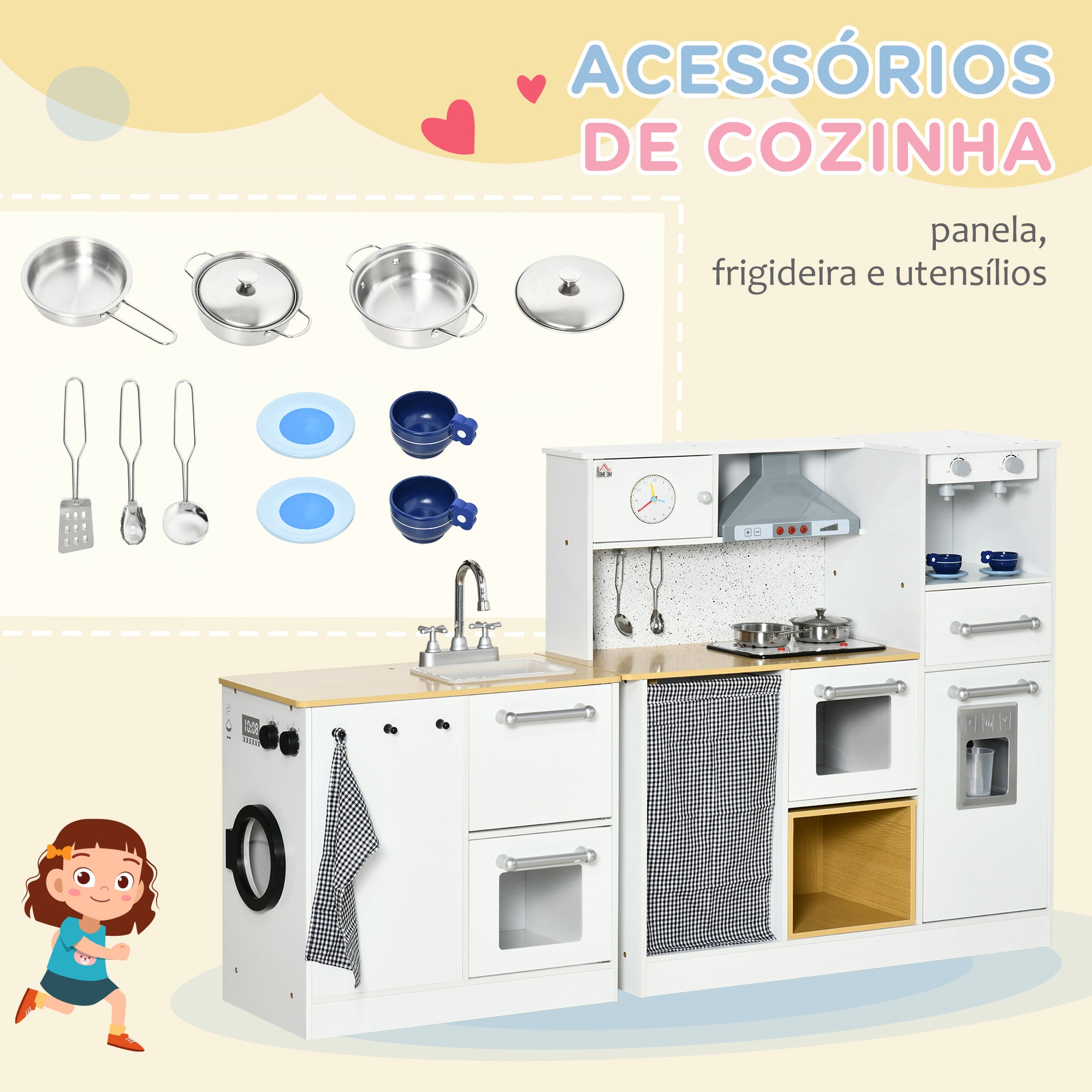Cozinha Infantil de Madeira – 78.5x29x81 cm – Branca – MDF