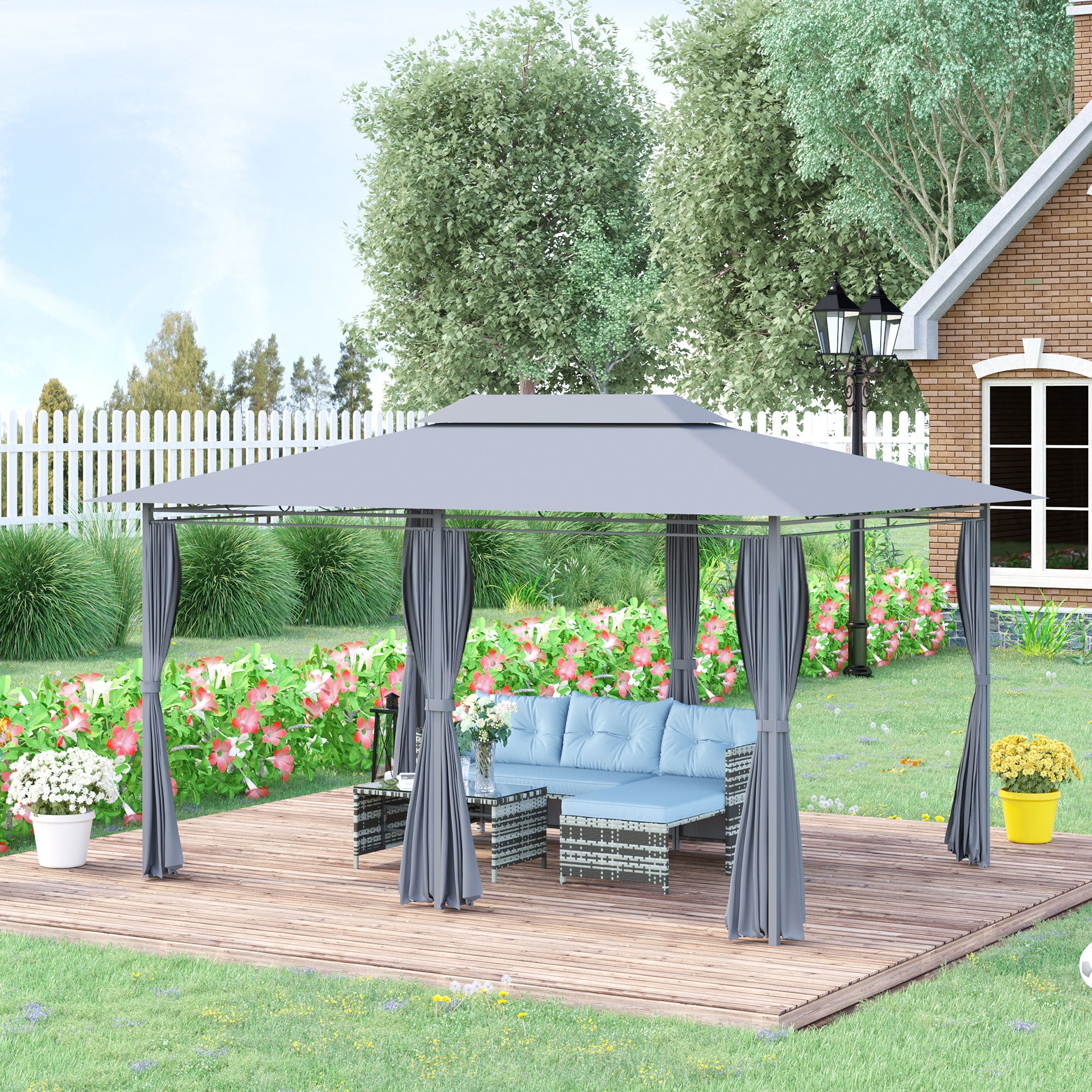 Pérgola de Jardim Cinzenta 300x400x280 cm com Estrutura de Aço e Teto Duplo