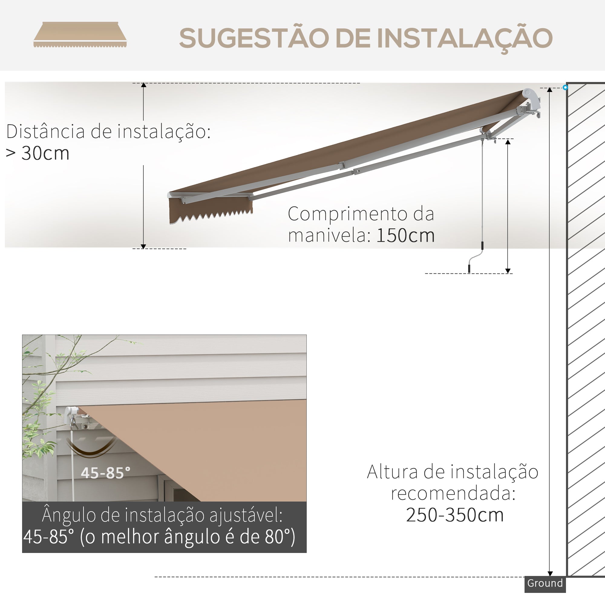 Toldo Manual Retrátil 350x250 cm - Cor Marrom