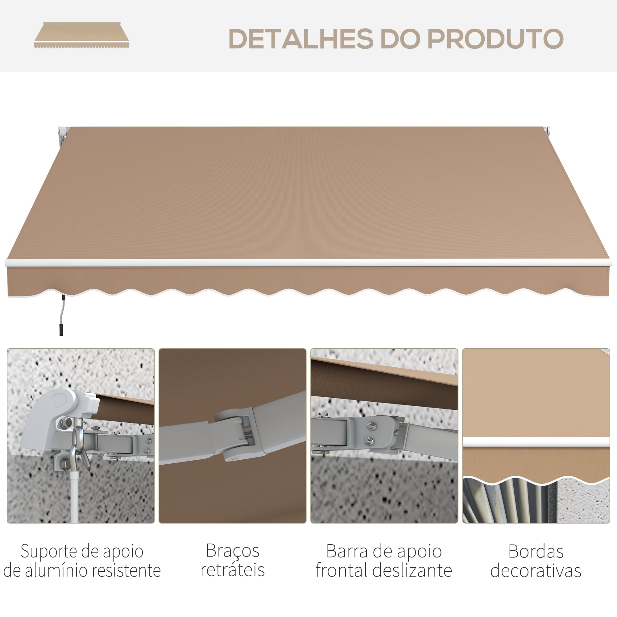 Toldo Manual Retrátil 350x250 cm - Cor Marrom