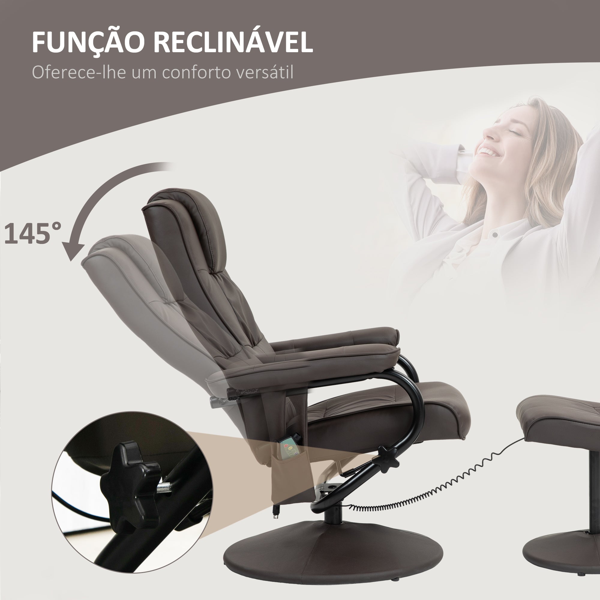 Poltrona de Massagem Elétrica 77x84x95 cm - Marrom Escuro