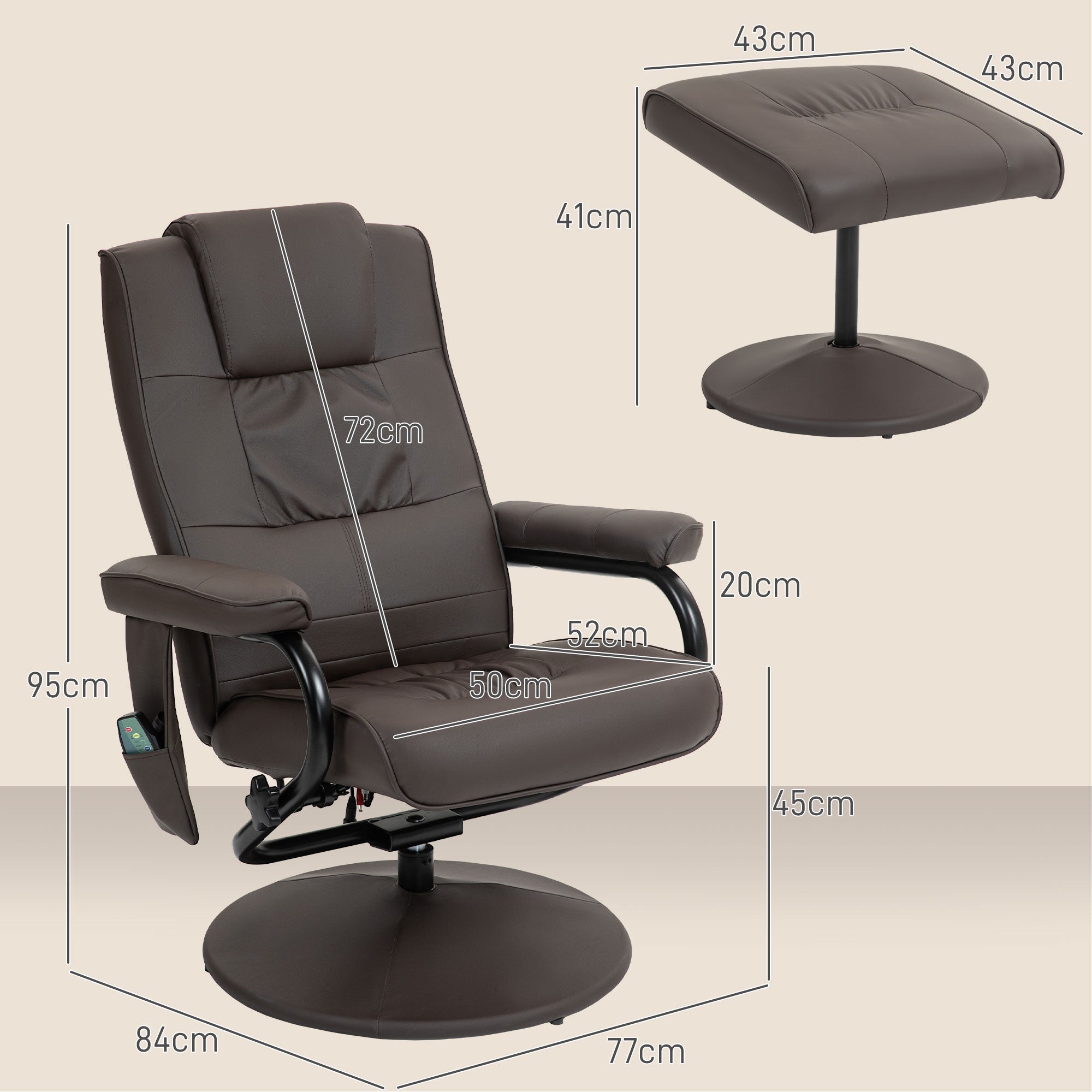 Poltrona de Massagem Elétrica 77x84x95 cm - Marrom Escuro