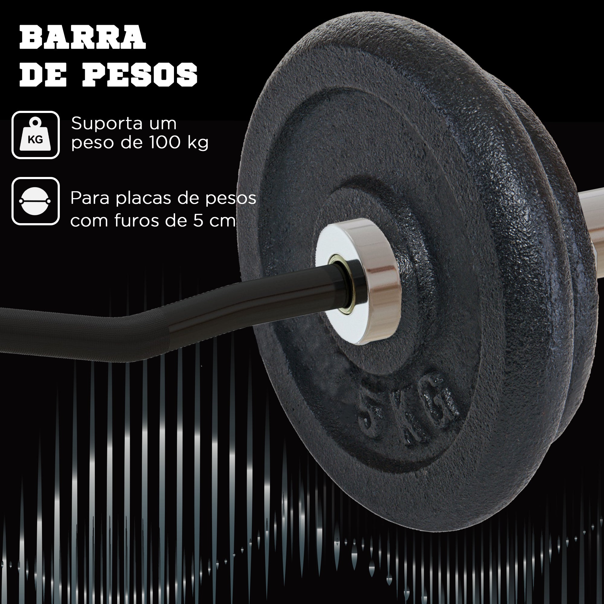 Barra Curl EZ – 120 cm – Prata e Preto – Aço
