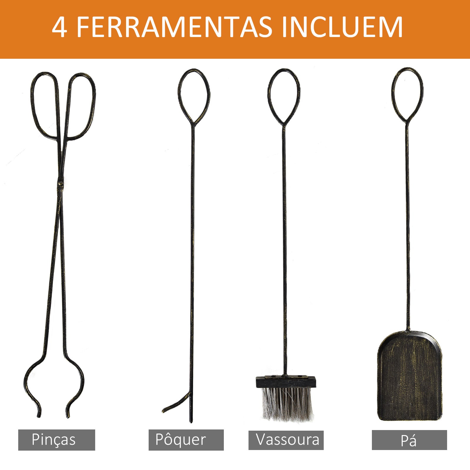 Suporte para Lenha em Ferro Forjado de 2 Níveis - 51,5x33x77 cm - Preto e Dourado