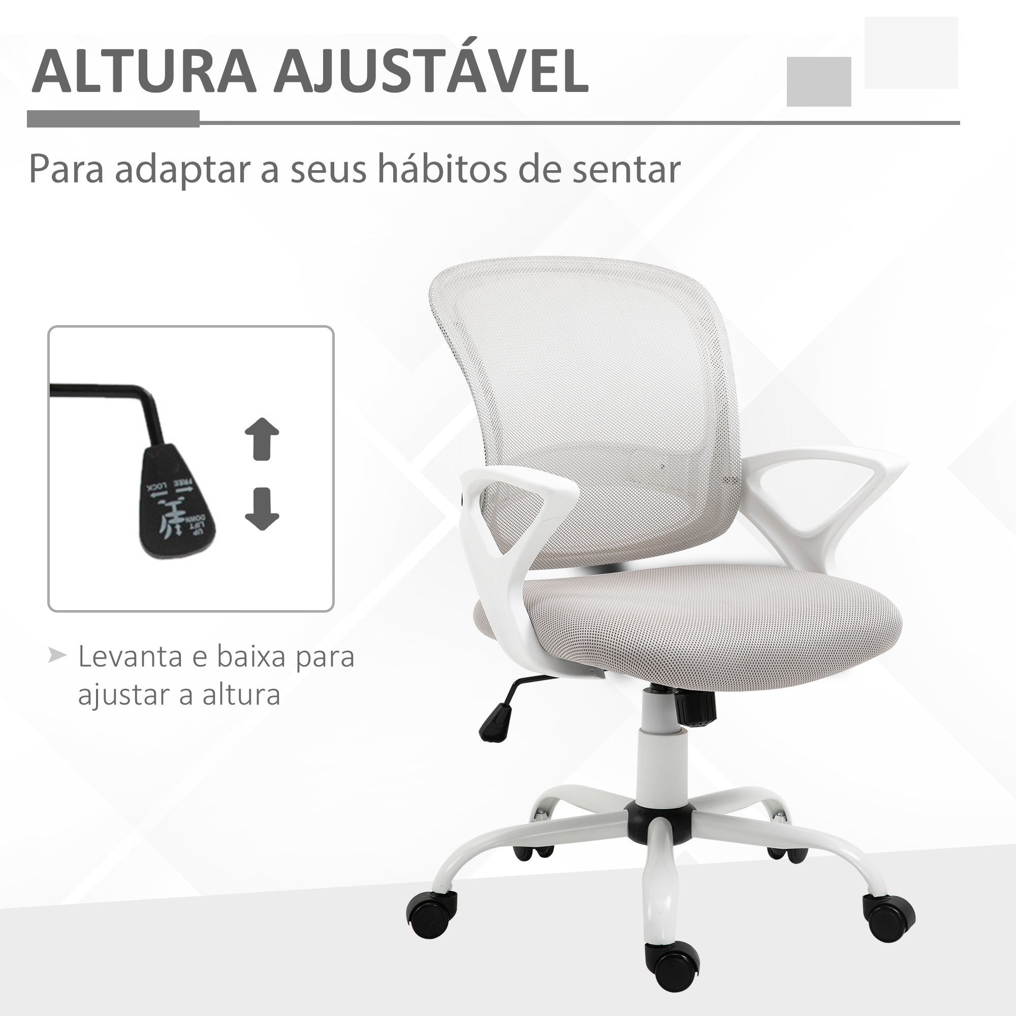 Cadeira de Escritório Ergonômica Cinza e Branco 61x61x99cm
